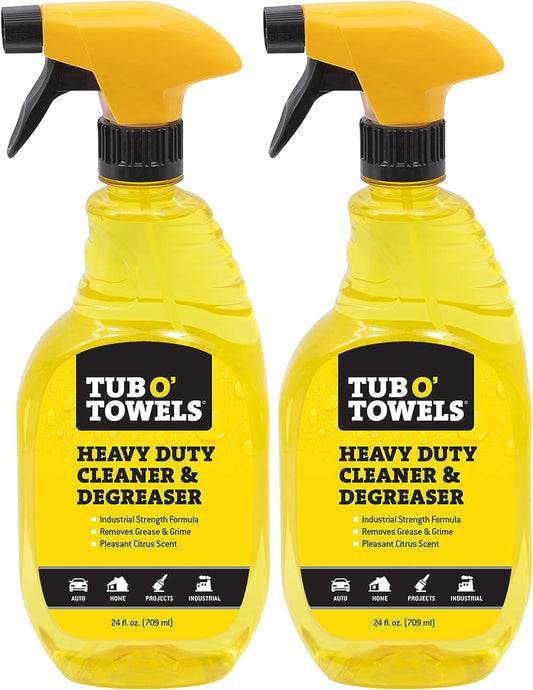 Tub O' Towels Heavy Duty Cleaner and Degreaser Spray Helps in Removing Oil Tar Paint Dirt Caulk Grease Grime Gunk Epoxies, Industrial Strength, Home & Auto, Made In USA, Citrus Scent, 24oz, 2-Pack