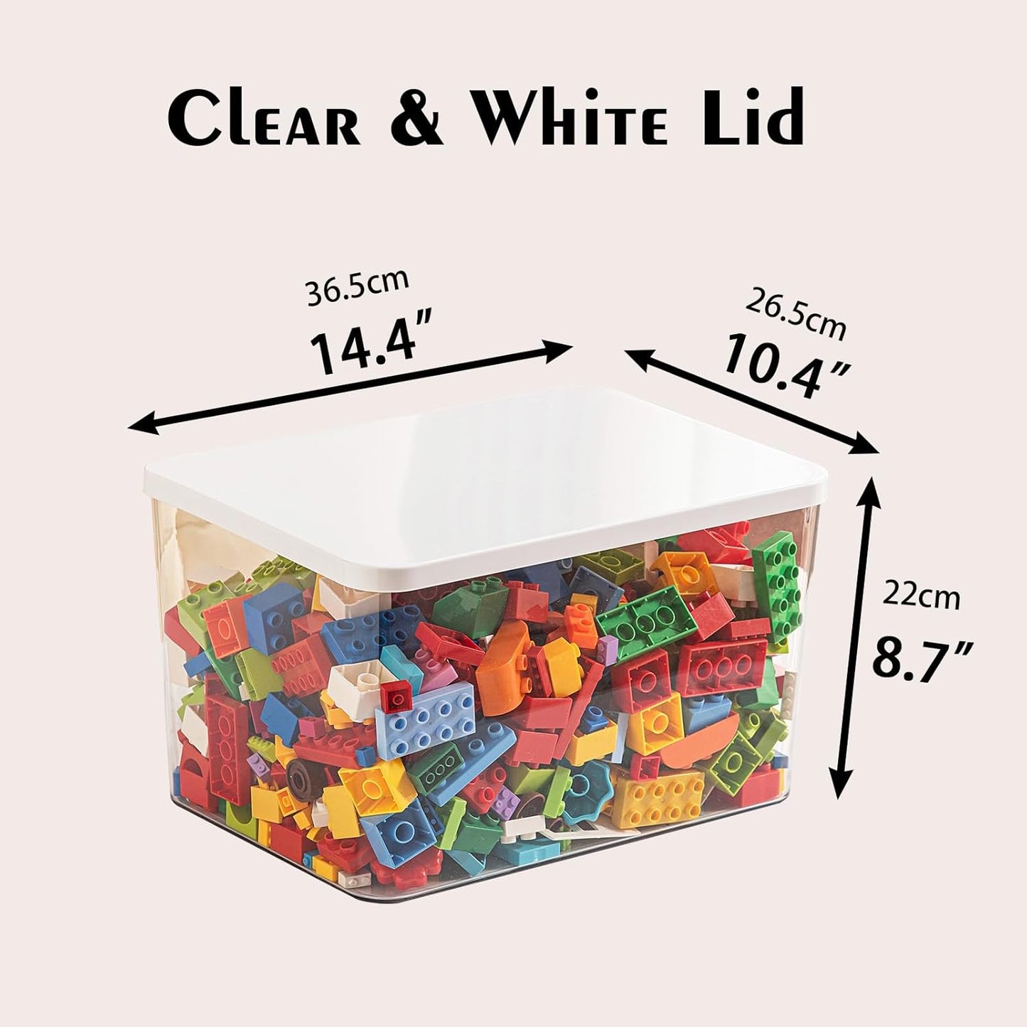 Clear plastic storage bins with LIDS-4packs,storage containers for snacks, cosmetics, books, dog food, Storage Organizer for Nursery，Kitchen, Living room,Bedroom, Bathroom, Office (Clear-White Lid)