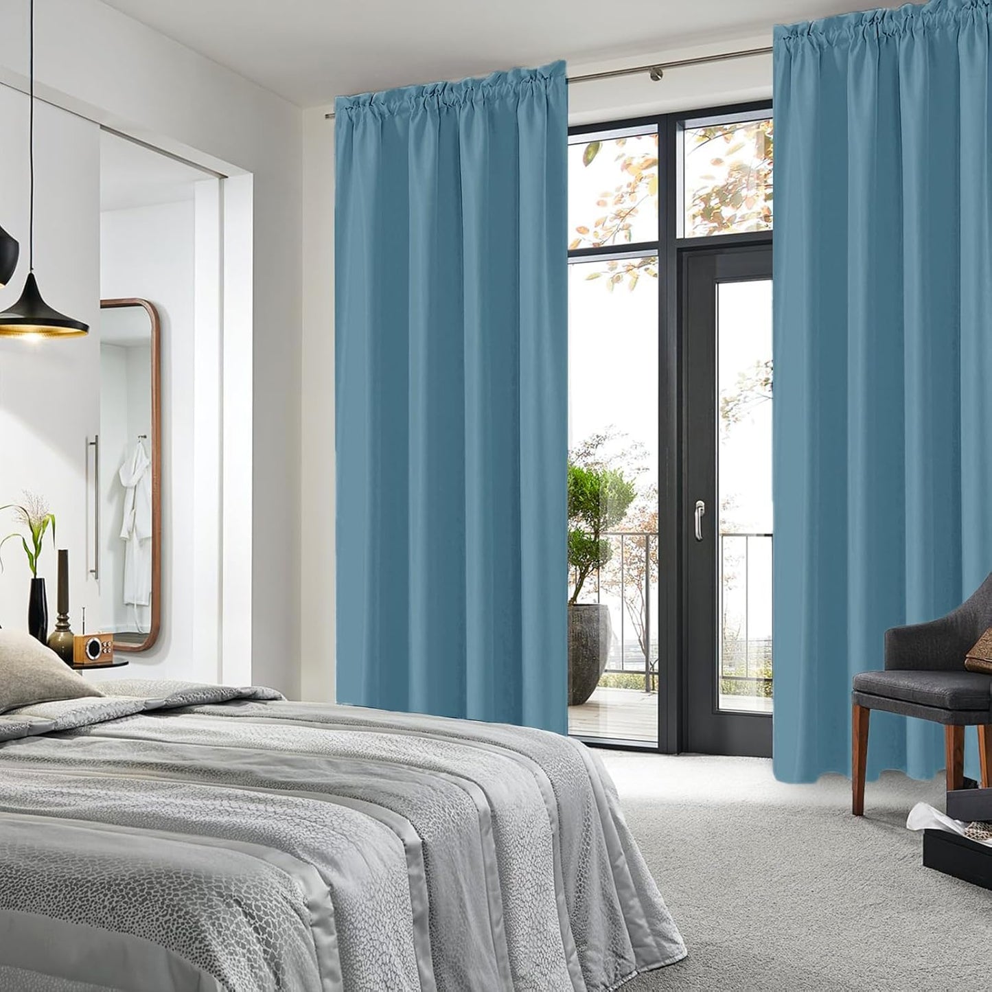 DWCN Blackout Curtains for Living Room Thermal Insulated, Energy Saving & Noise Reducing Bedroom Curtains, Stone Blue, W 52x L 95 Inch, Set of 2 Rod Pocket Curtain Panels