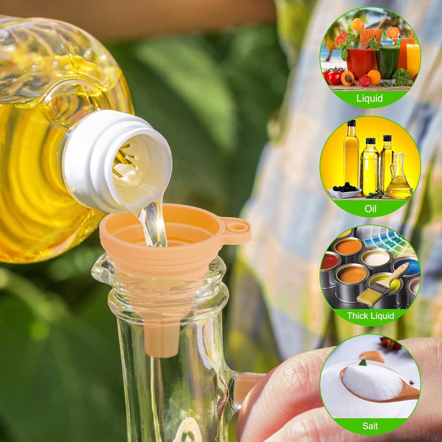 Kitchen Funnel Set 7 Pack, Collapsible Silicone Funnel for Filling Bottles, Beverage, Lab, Oil, Paint - Kitchen Gadgets Accessories Multicolor