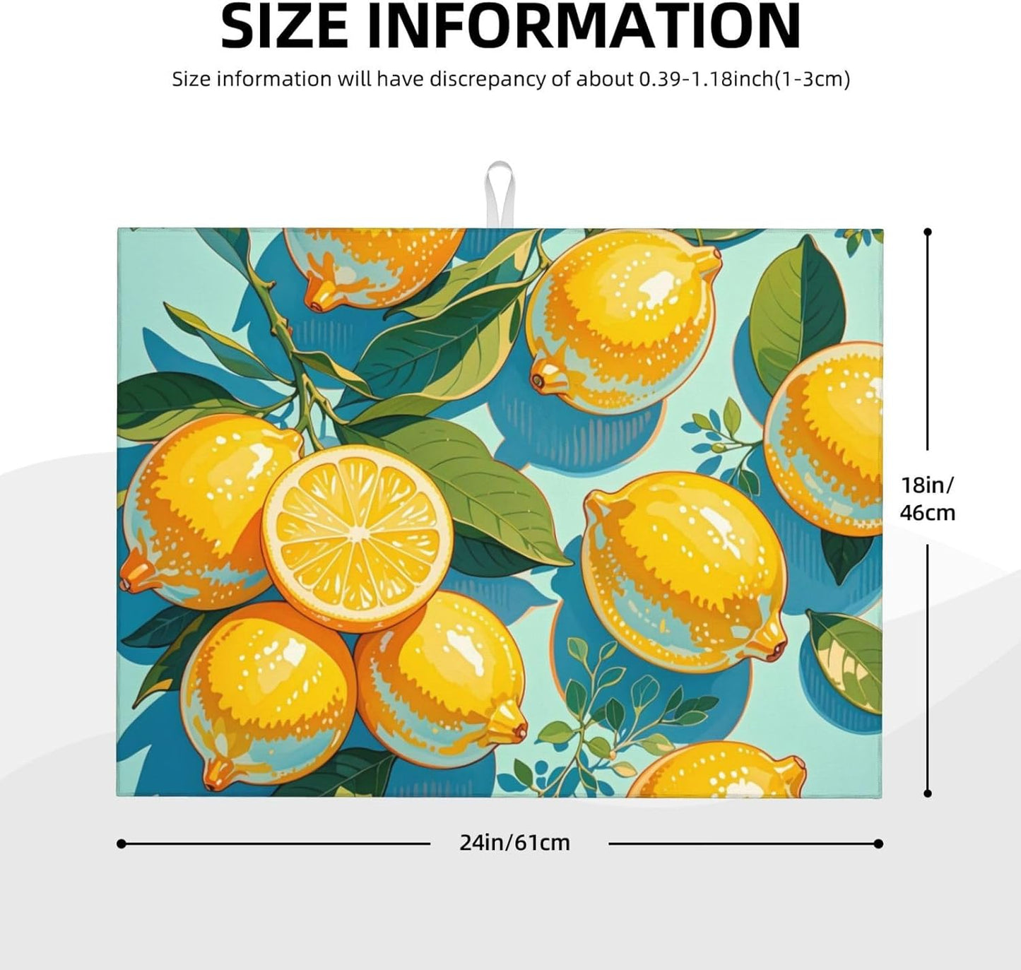 lemon Dish Drying Mat Highly Absorbent Double-Sided Microfiber with Hanging Loop Reversible Drain Dish Rack Mat Drain Mat Suitable for Kitchen Countertop Coffee Bar 18 x 24 Inch