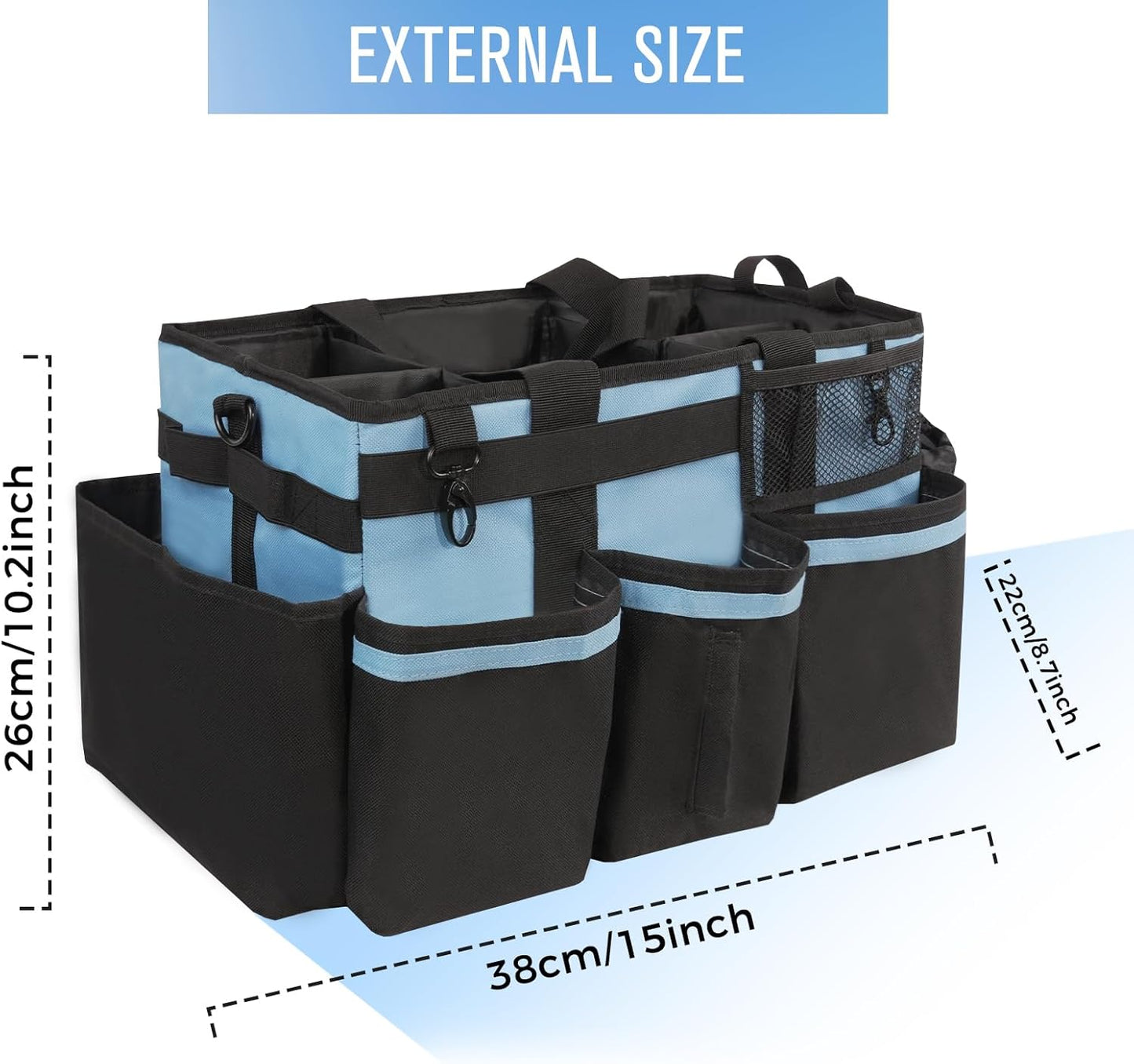 Wearable Cleaning Caddy, Cleaning Caddy Supplies Organizer with Handle & Shoulder Straps for Housekeepers, Under Sink & Car Cleaning Tool Organizers Bag with 4 Foldable Divider (Blue)