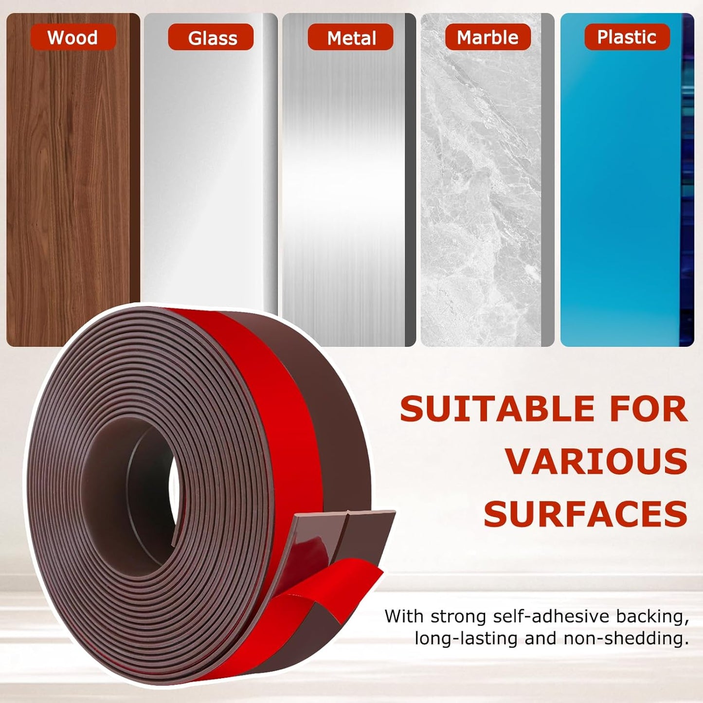 Weather Stripping Self Adhesive Door Draft Stopper Flexible Shower Door Bottom Seal Silicone Seal Strip for Sliding Glass Windows Side Gaps (Brown, 2 Inch Wide x 10 Feet Long)