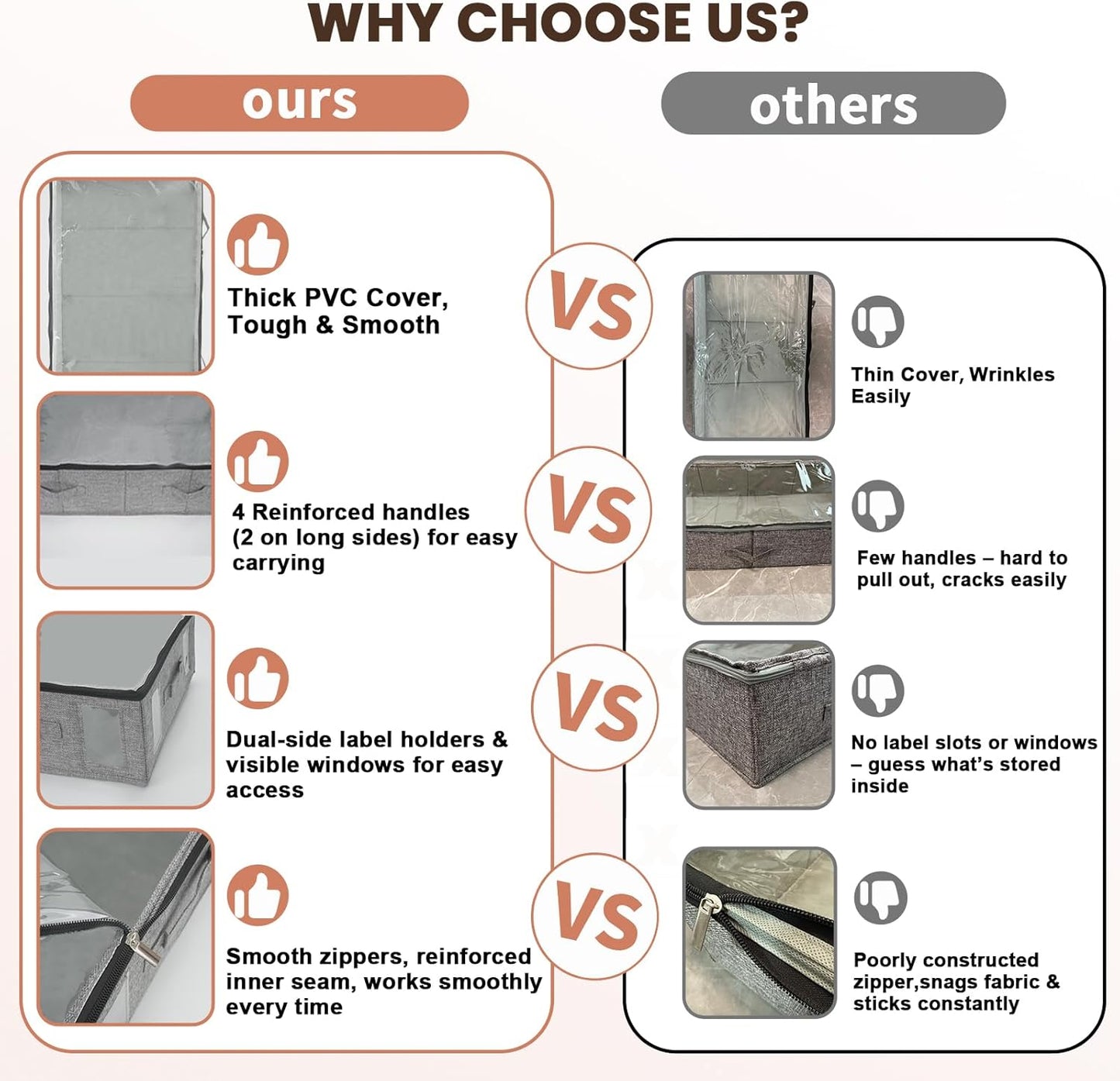 combocube 4 Pack Under Bed Storage Containers, Stackable Closet Organizers and Storage Bins with Sturdy Support, Foldable Underbed Clothes Storage Box for Blanket, Comforter, Sweater, Pillows, Shoes