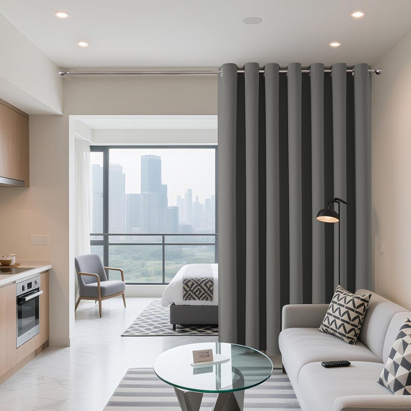 Joydeco Blackout Patio Sliding Door Curtains 96 Inches Long, Grommet Privacy Room Divider Curtains, Extra Wide Thermal Blackout Drapes for Bedroom Living Room (Light Grey, 70Wx96L, 1 Panel)