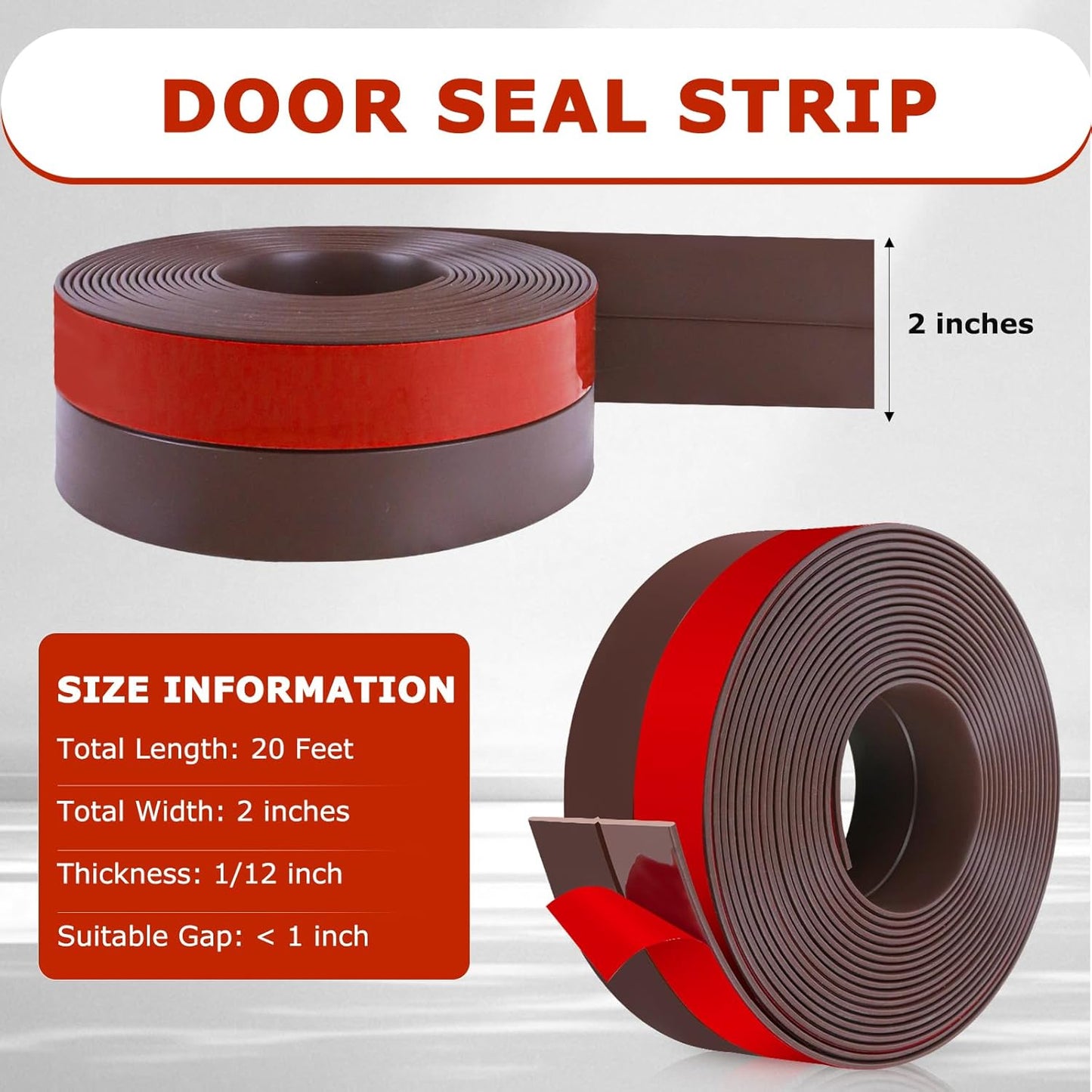 Weather Stripping Self Adhesive Door Draft Stopper Flexible Shower Door Bottom Seal Silicone Seal Strip for Sliding Glass Windows Side Gaps (Brown, 2 Inch Wide x 20 Feet Long)