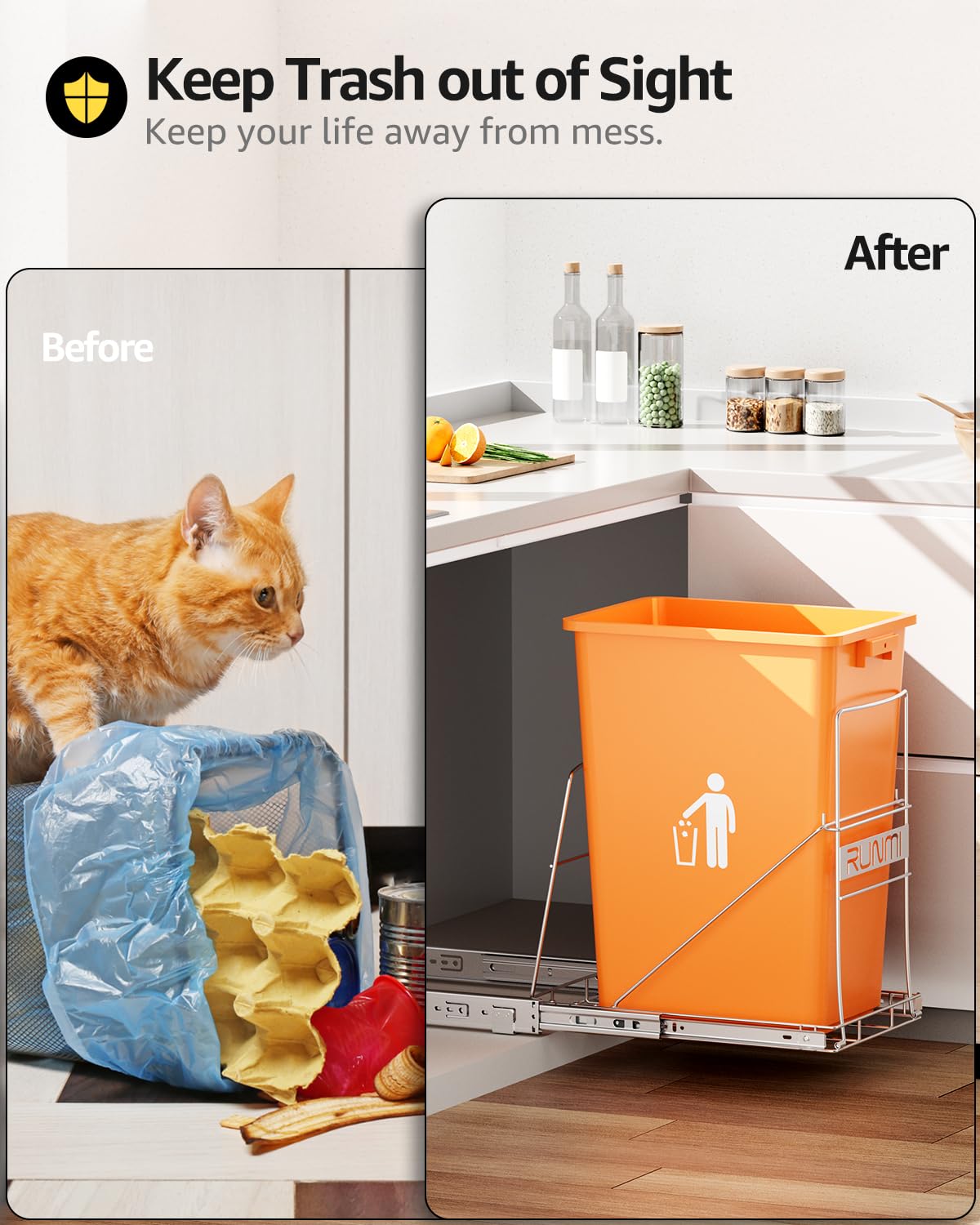 Pull Out Trash Can Under Cabinet，Heavy Duty Slide-Out Cabinet Kit, Adjustable Cabinet Trash Can Organizer, Under Sink Trash Can Shelf for Kitchen (Not Include Can)