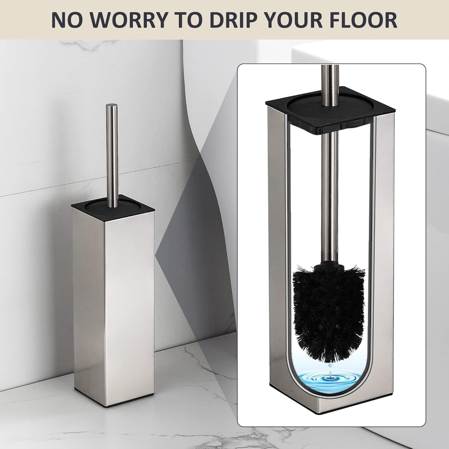 BGL Toilet Brush Holder Freestanding,Brushed Nickel,304 Stainless Steel,SUS304 Toilet Bowl Brush and Holder for Bathroom - Space Saving,Sturdy,Deep Cleaning,Covered Brush