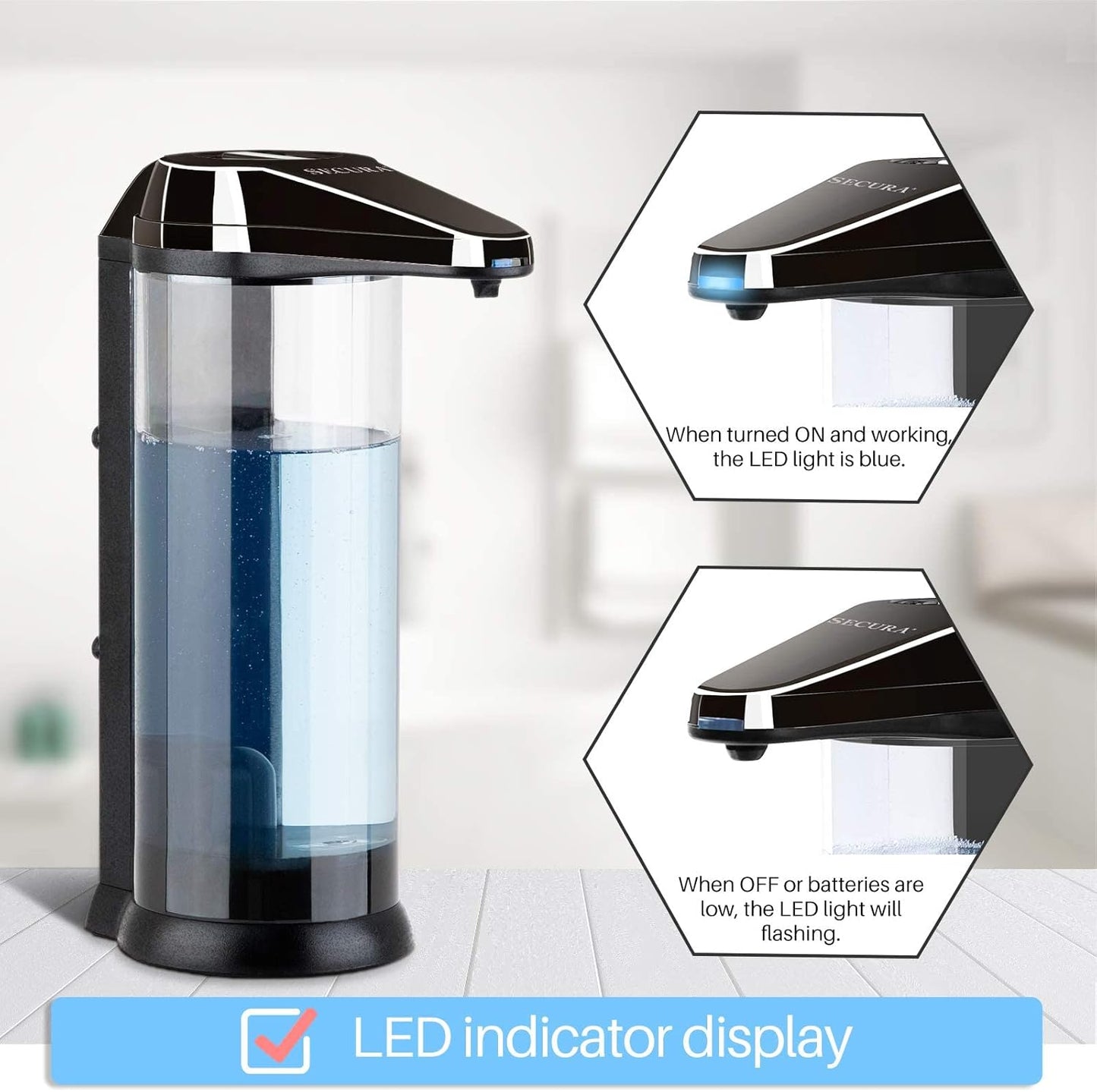 Secura 17oz / 500ml Premium Touchless Battery Operated Electric Automatic Soap Dispenser w/Adjustable Soap Dispensing Volume Control Dial (Dark Gunmetal)