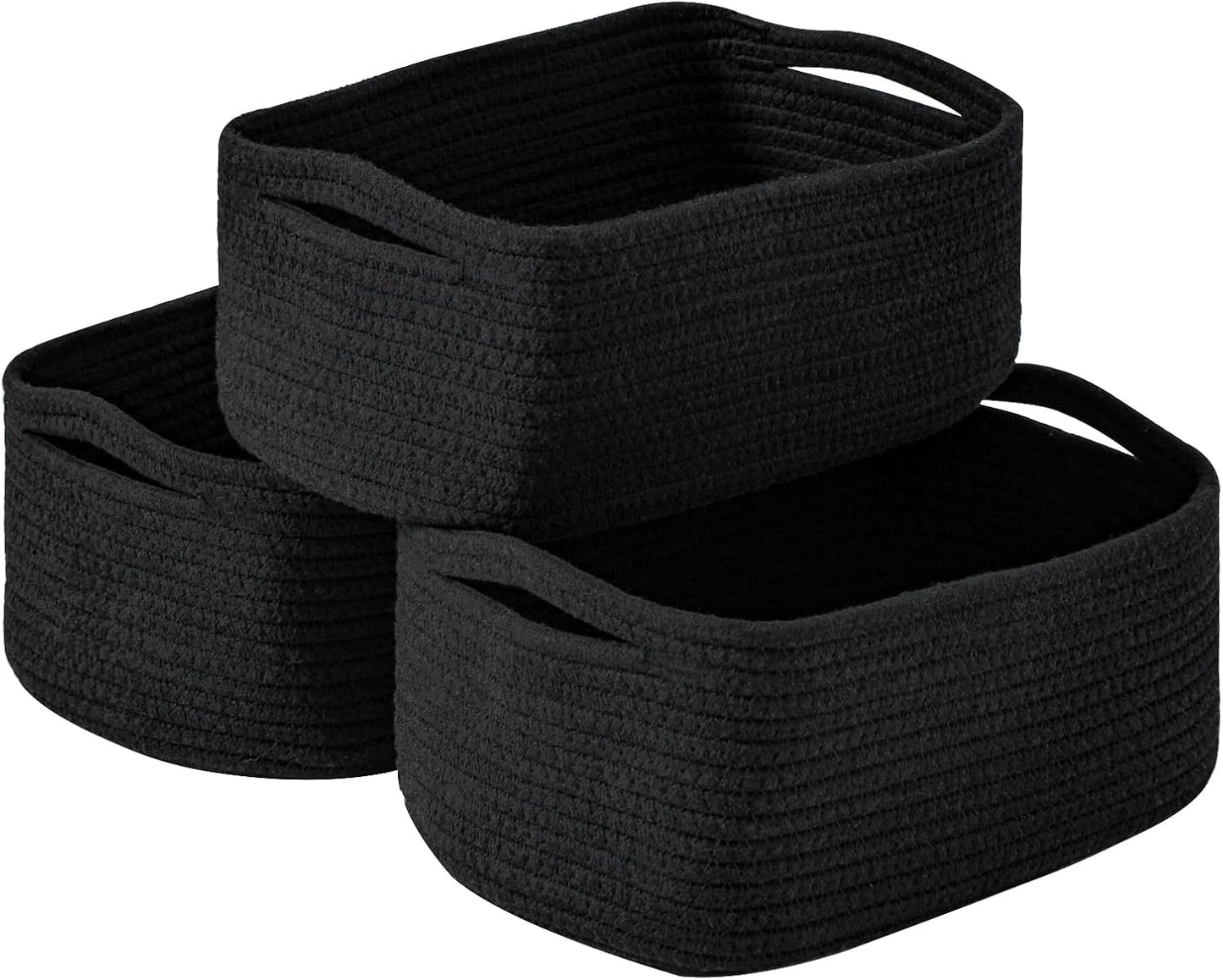 Small Black Baskets for Organizing, Storage Baskets for Shelves, Small Woven Cotton Rope Basket for Storage, Basket for Gifts Empty, 13"×8.5"×5.1" (3 Packs) Black