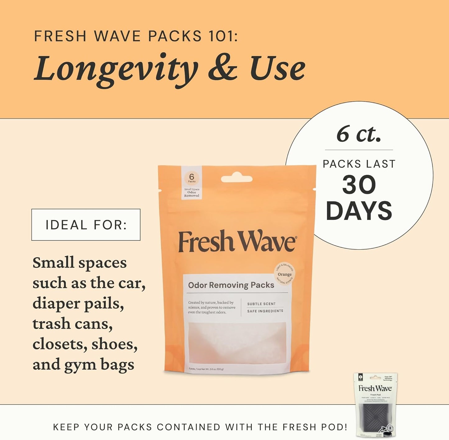 Fresh Wave Orange Odor Eliminating & Deodorizing Packs | Bag of 6