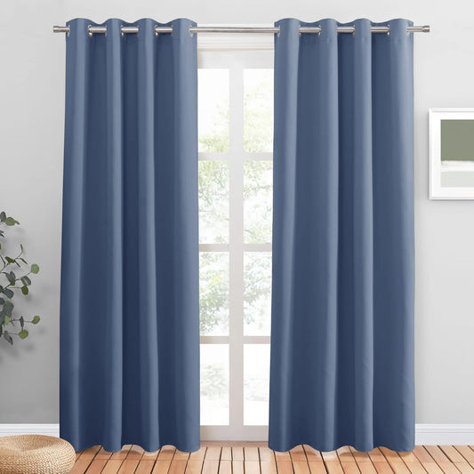 PONY DANCE Blue Haze Blackout Curtains - Thermal Isulated Room Darkening Drapes for Bedroom/Living Room, Set of 2 Curtain Panels, 55 x 80 inch