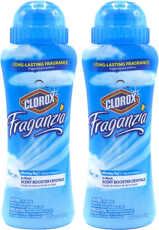 Clorox Fraganzia Laundry Scent Booster Crystals in Morning Sky Scent - Scented In-Wash Freshener Beads for Fresh, Clean, Great Smelling Clothes and Linens, 18 Oz - 2 Pack
