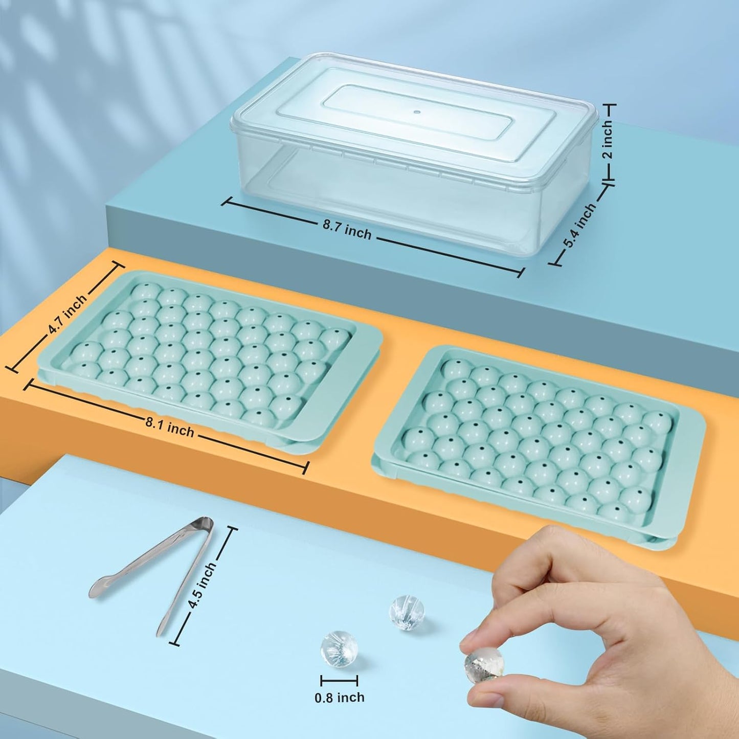 WIBIMEN Ice Cube Tray with Lid and Bin - Round Ice Trays for Freezer with Lid - Ice Cube Trays for Freezer with Ice Container (0.8"-2PACK Blue)