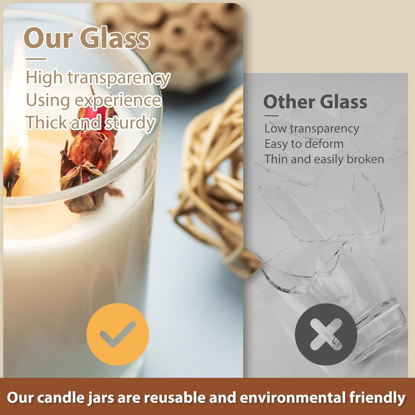 12 OZ Thick Candle Jars for Making Candles 12 Pcs, Empty Jars with Wood Lids for Spice Jars, Sample Container, Clear