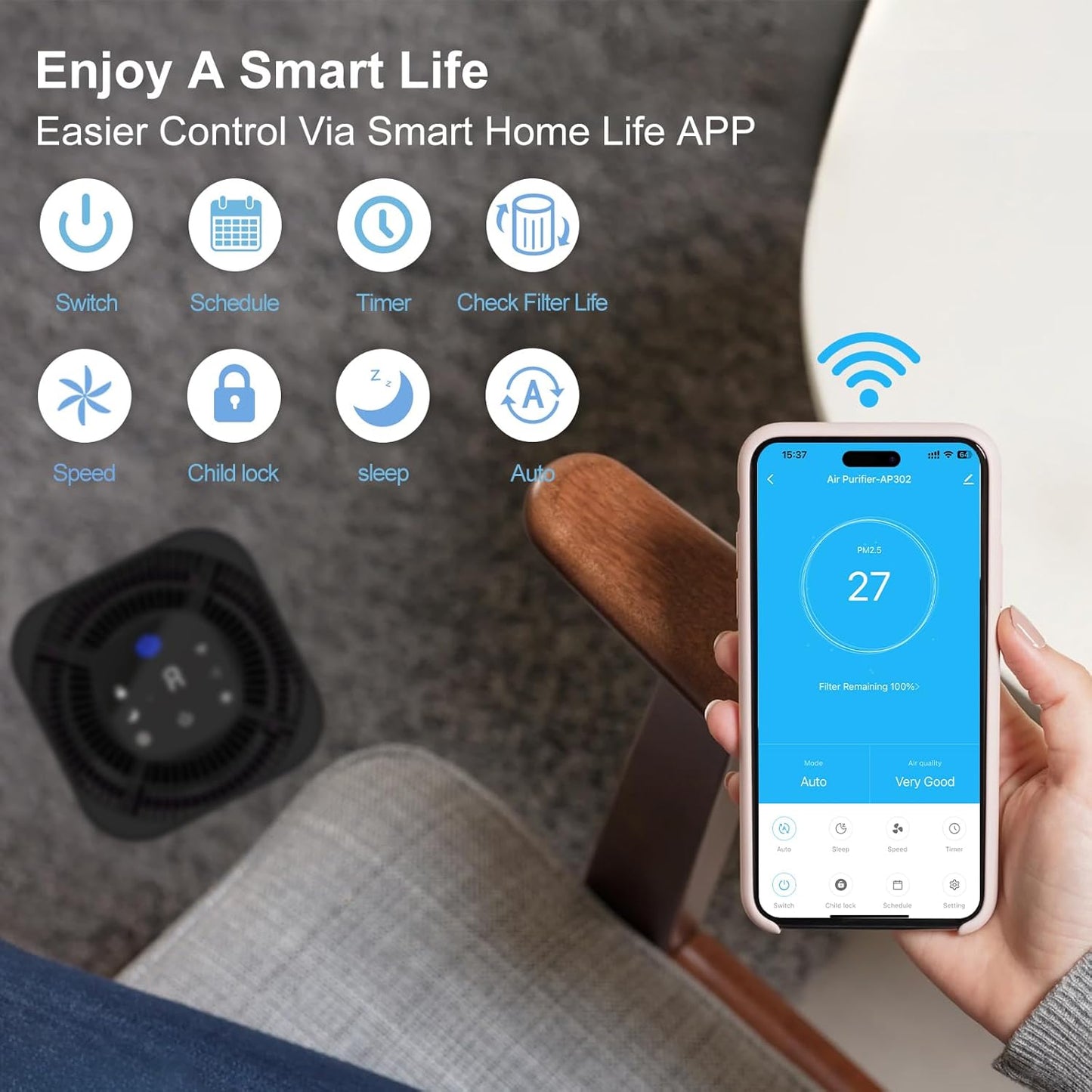 Dayette Air Purifiers for Home Bedroom Up to 2200 Sq Ft，H14 True HEPA Filter Smart WIFI Air Purifiers for Large Room,APP & Alexa Control Air Cleaner with for Allergies Pet Dander Smoke Dust