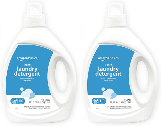 Amazon Basics Laundry Detergent Liquid, Concentrated, Clean Linen, 110 Loads, 82.5 Fl Oz, Pack of 2 (Previously Solimo)