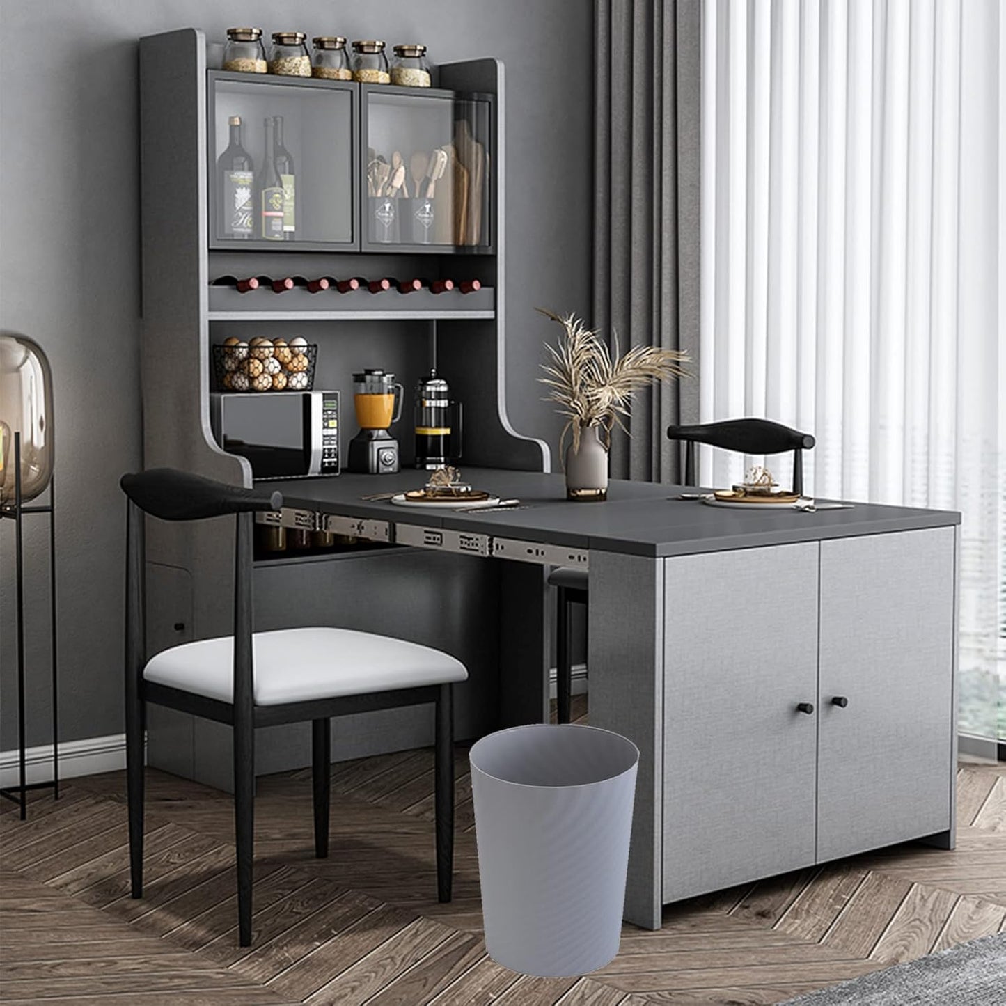 UUJOLY Plastic Small Trash Can Wastebasket, Garbage Container Basket for Bathrooms, Laundry Room, Kitchens, Offices, Kids Rooms, Dorms, (Grey, 1.8 Gallon)