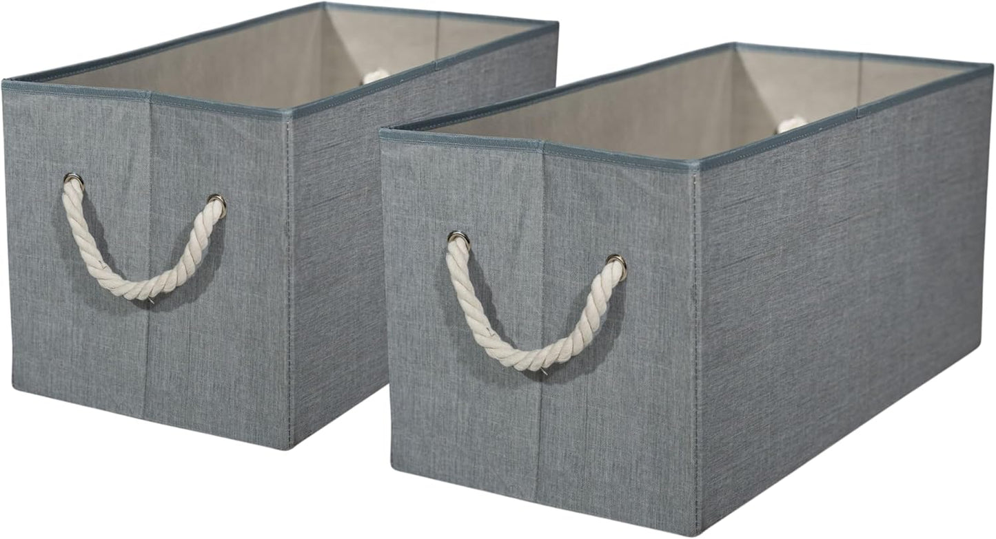 Storage Bins with Rope Handles, Gray Fabric Collapsible Storage Cubes, Large Decorative Storage Boxes for Organization, 2 Pack