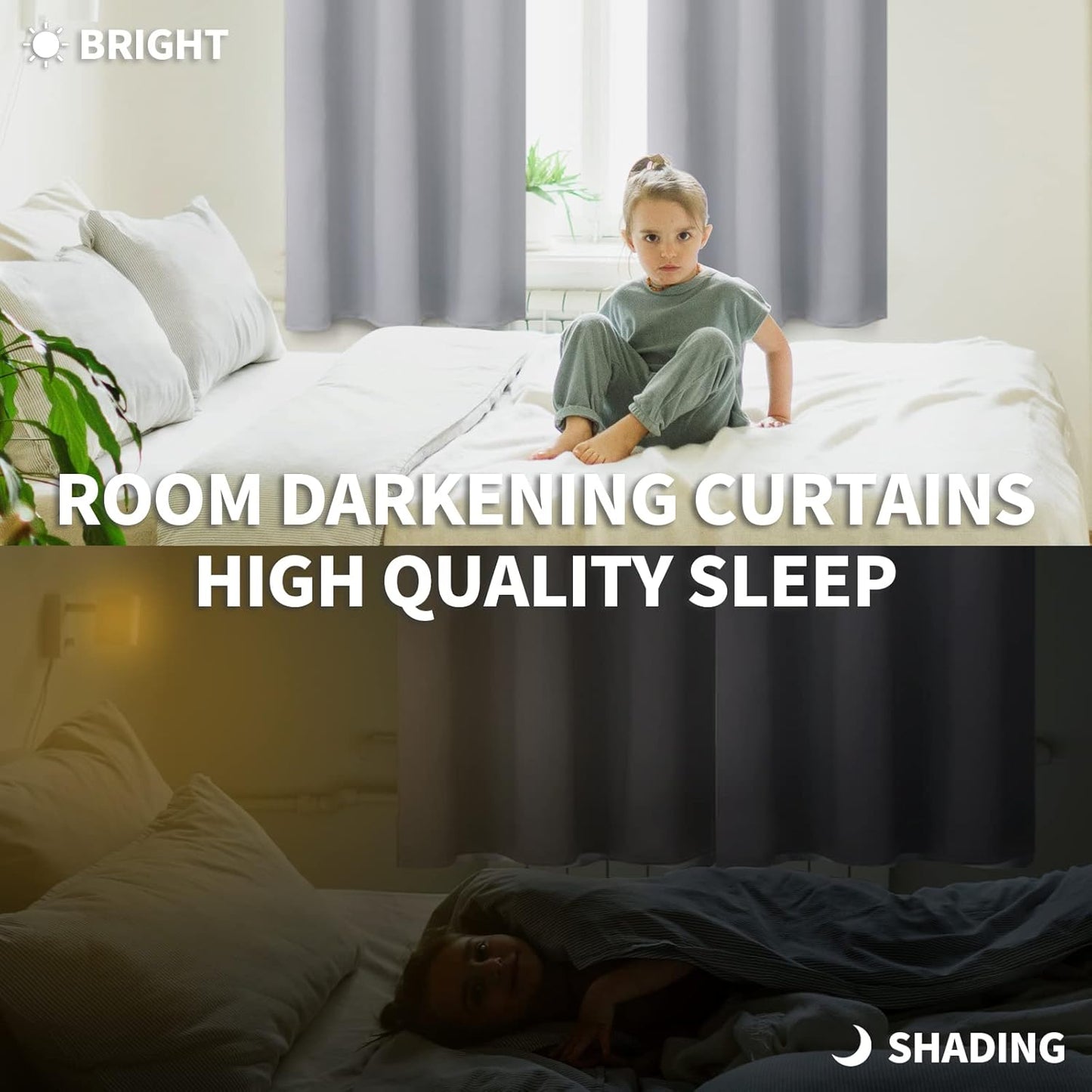 BGment Rod Pocket Blackout Curtains for Bedroom 72 Inches Length - Thermal Insulated Room Darkening Curtain for Living Room, 42 x 72 Inch, 2 Panels, Light Grey