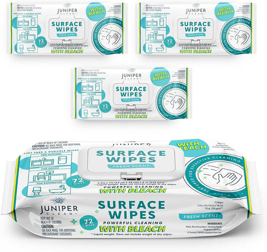 3 Pack Surface Cleaning Wipes with Bleach, All-Purpose Cleaner for Bathroom, Kitchen, Office, 216 Count Soft Flow, Fresh Scent, Lint Free & Durable