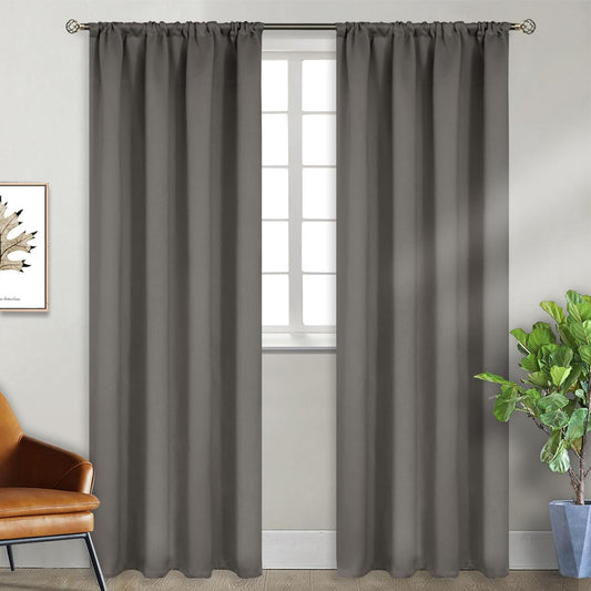 BGment Rod Pocket Blackout Curtains for Bedroom 84 Inches Length - Thermal Insulated Room Darkening Curtain for Living Room, 42 x 84 Inch, 2 Panels, Grey