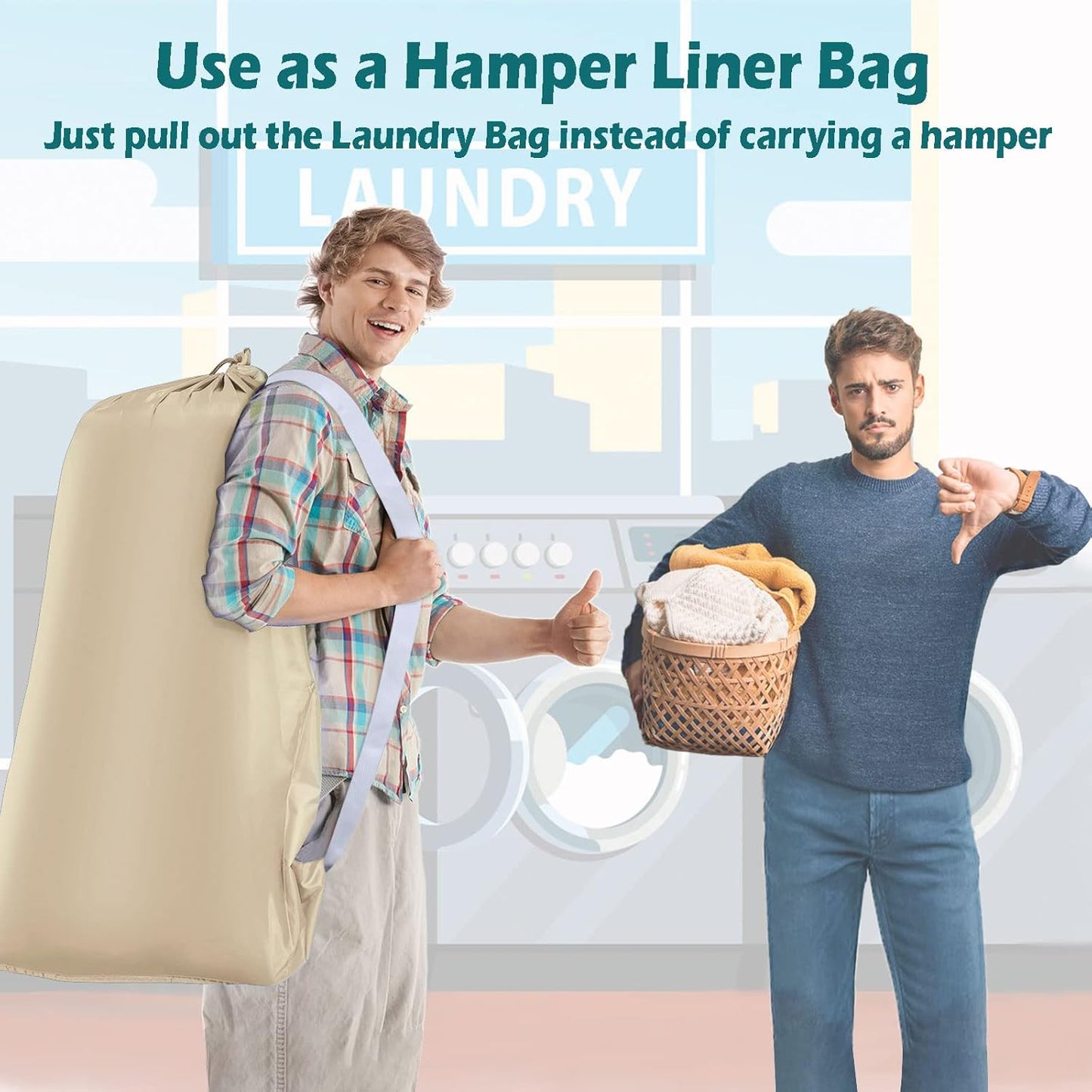 Heavy Duty Laundry Bag 2 Pack XL Nylon Laundry Bags with Straps, Washable Large Dirty Clothes Organizer with Drawstring Closure, Travel Washing Bag Fit a Laundry Hamper or Basket