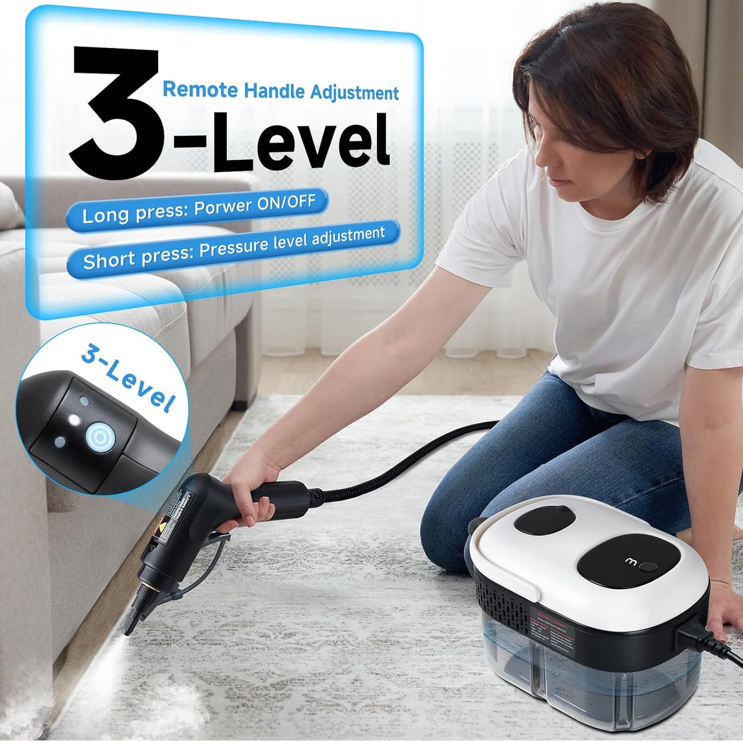 Steam Cleaner, 3-Level Adjustable Handle, 1500W Steam Cleaner for Home, 15s Heat-Up, Portable Steamer for Cleaning Car, 47.04oz Tank, 16 Pcs Accessories for Dirt, Grout, Couch, Furniture, Grease,Tile