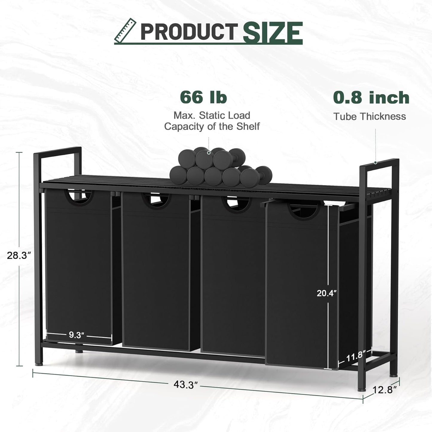 Laundry Hamper, Laundry Sorter with 4 Pull-Out Removable Oxford Fabric Bags Cloth Laundry Basket 4 x 10 Gallons (Charcoal Black)