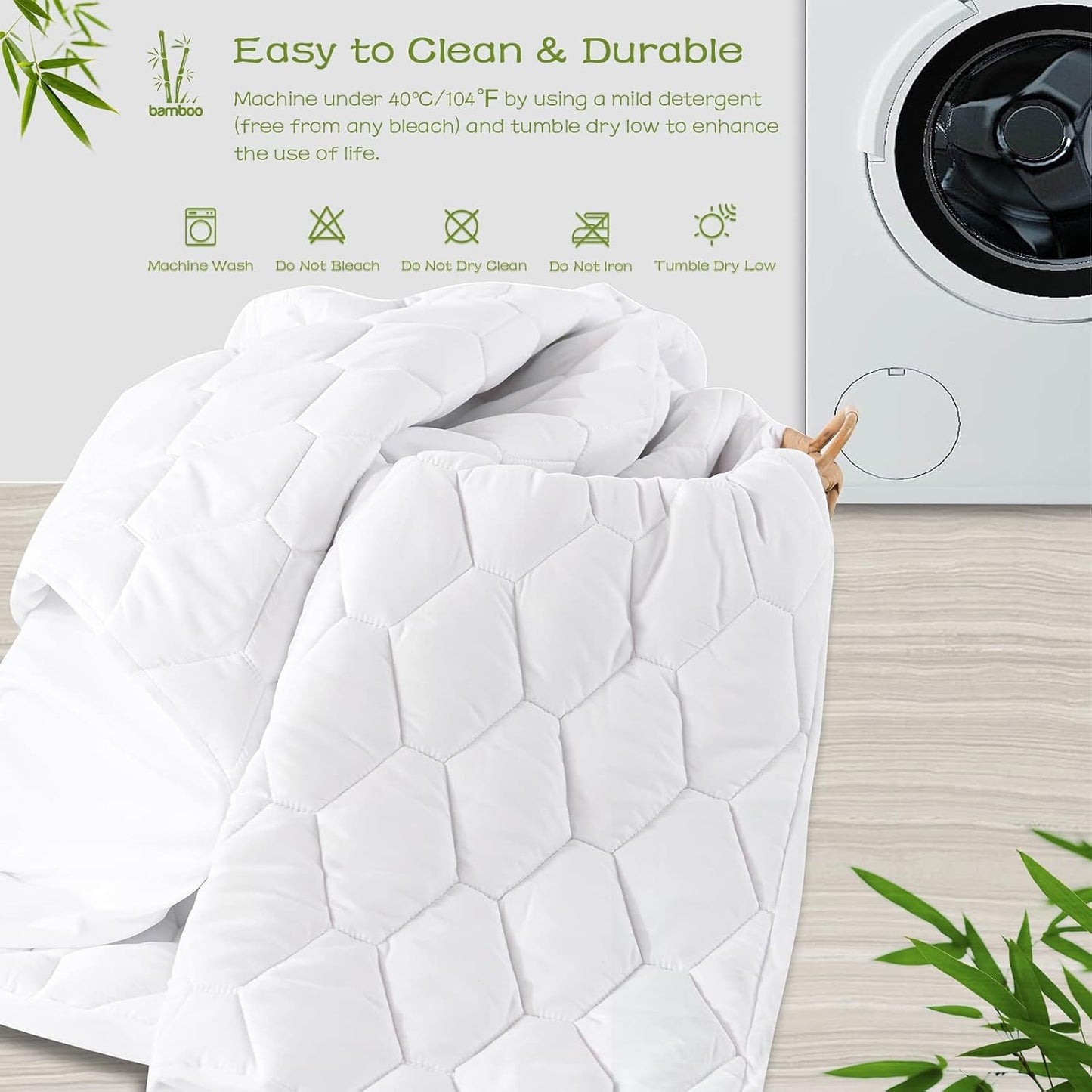 GRT California King Mattress Protector Waterproof, Rayon from Bamboo, Cooling Quilted Fitted Mattress Pad, Noiseless Waterproof Mattress Cover, fits up to 21" Deep, Dust Proof White