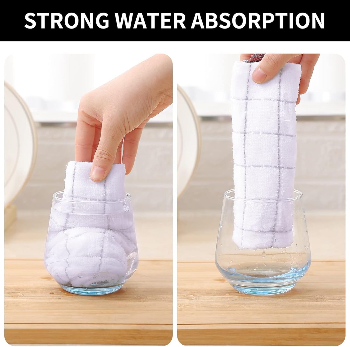 Homaxy 100% Cotton Terry Kitchen Towels(White, 13 x 28 inches), Checkered Designed, Soft and Super Absorbent Dish Towels, 8 Pack