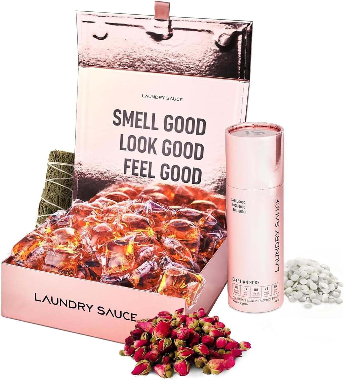 Laundry Sauce - Luxury Scented Laundry Detergent Pods & Scent Booster Bundle (Egyptian Rose), Premium Laundry Washing Pods with High-End, Sophisticated Fragrances - Dye Free & HE Compatible
