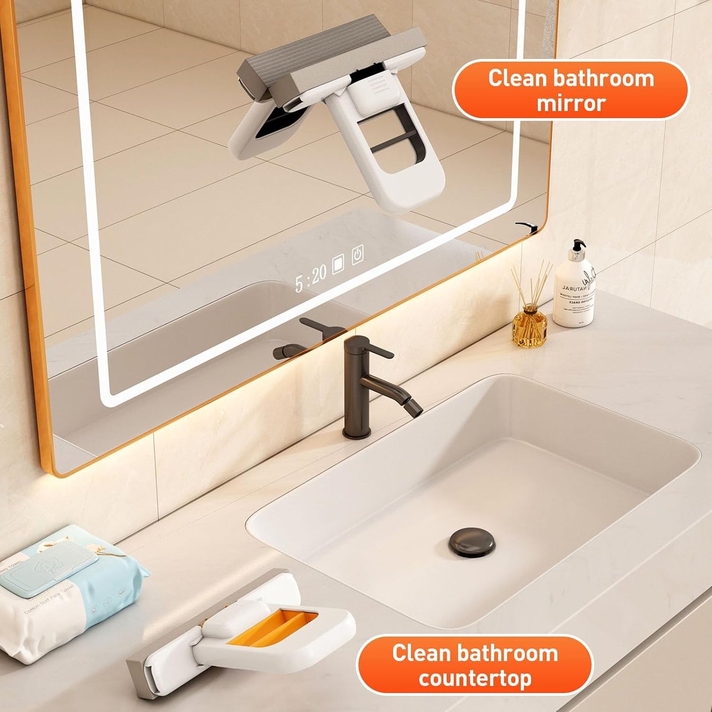 Mini Foldable Desktop Mop, 2026 New Portable Cleaning Sponge Mop for Wet and Dry, Mini Portable Self-Squeeze Small Mop for Bathroom, Kitchen, Desktop (Orange)