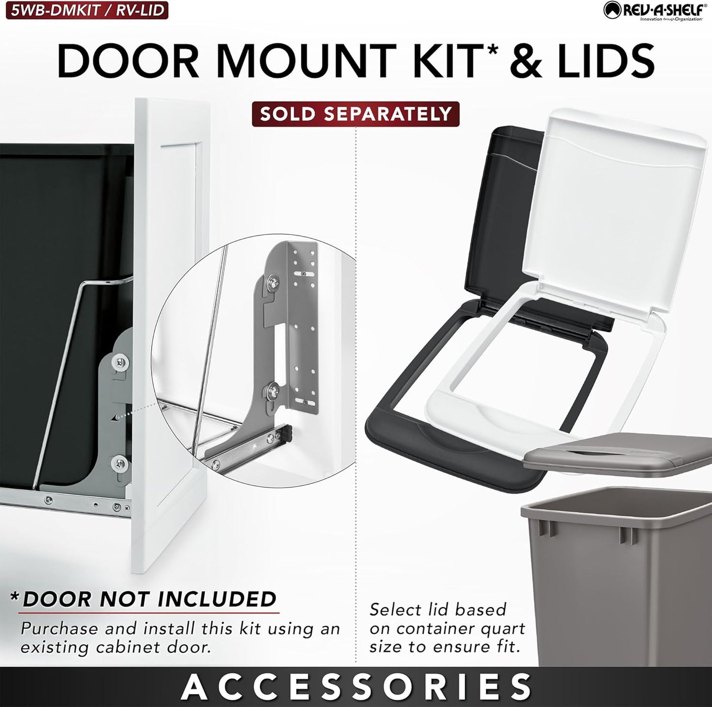 Rev-A-Shelf Pullout Trash Can for Kitchen Cabinets 35 Qt Garbage Waste Recycling Bin with Full Extension Slides, Green, RV-12KD-19C-S