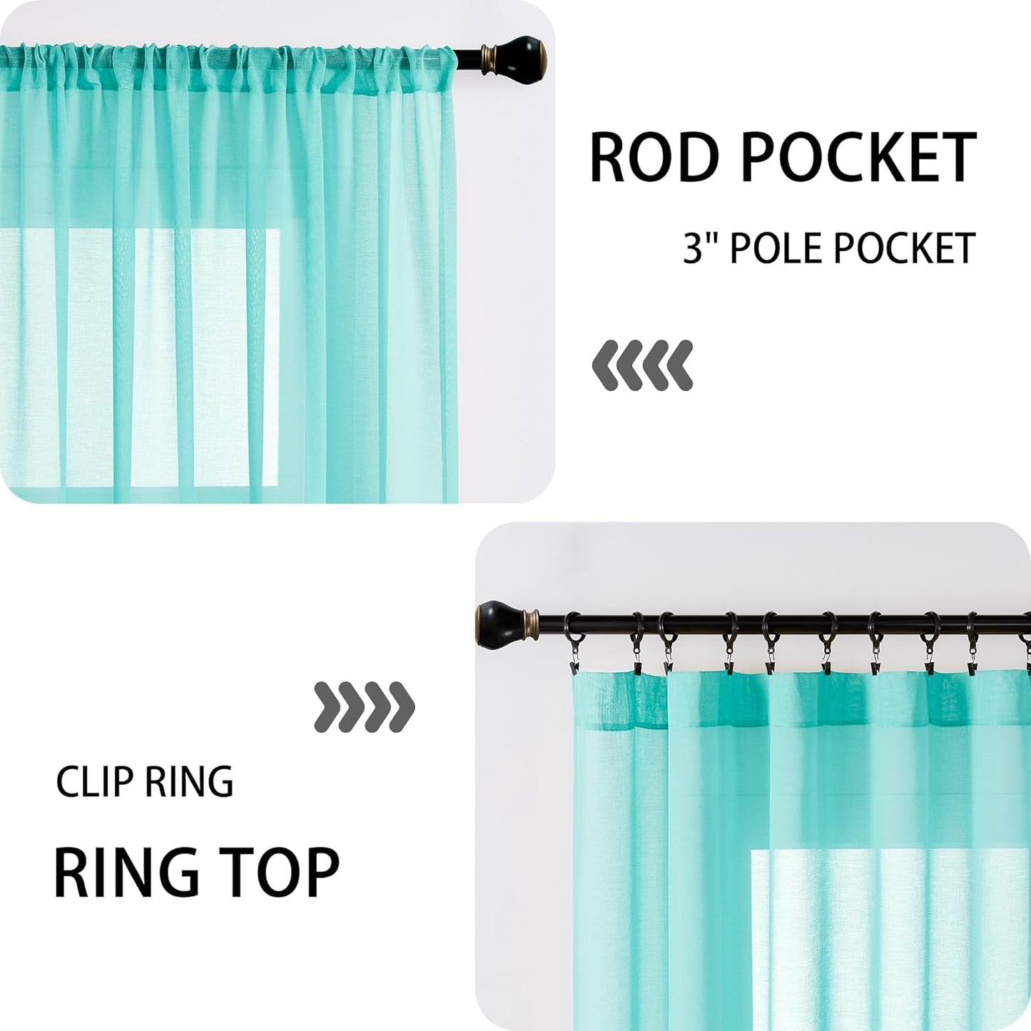 Tollpiz Short Sheer Door Curtains Closet Linen Textured Curtains Sheer Doorway Light Filtering Voile Patio Door Rod Pocket Curtain French Door, 54 x 40 inches Long, Aqua Blue, Set of 1 Panel