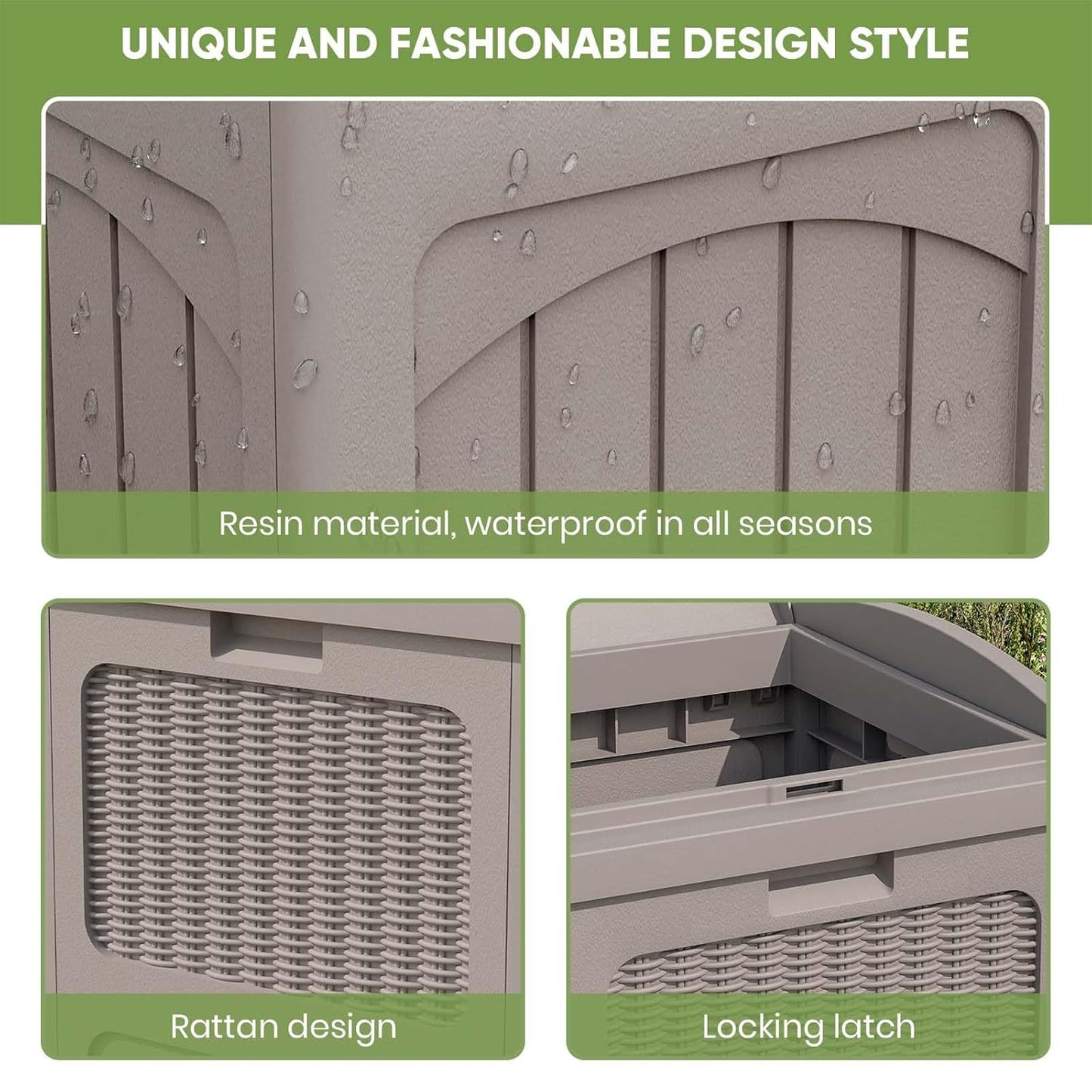 Patiowell 36 Gallon Outdoor Trash Can, Resin Outdoor Garbage Can with Lid for Patio, Backyard, Deck, Light Brown