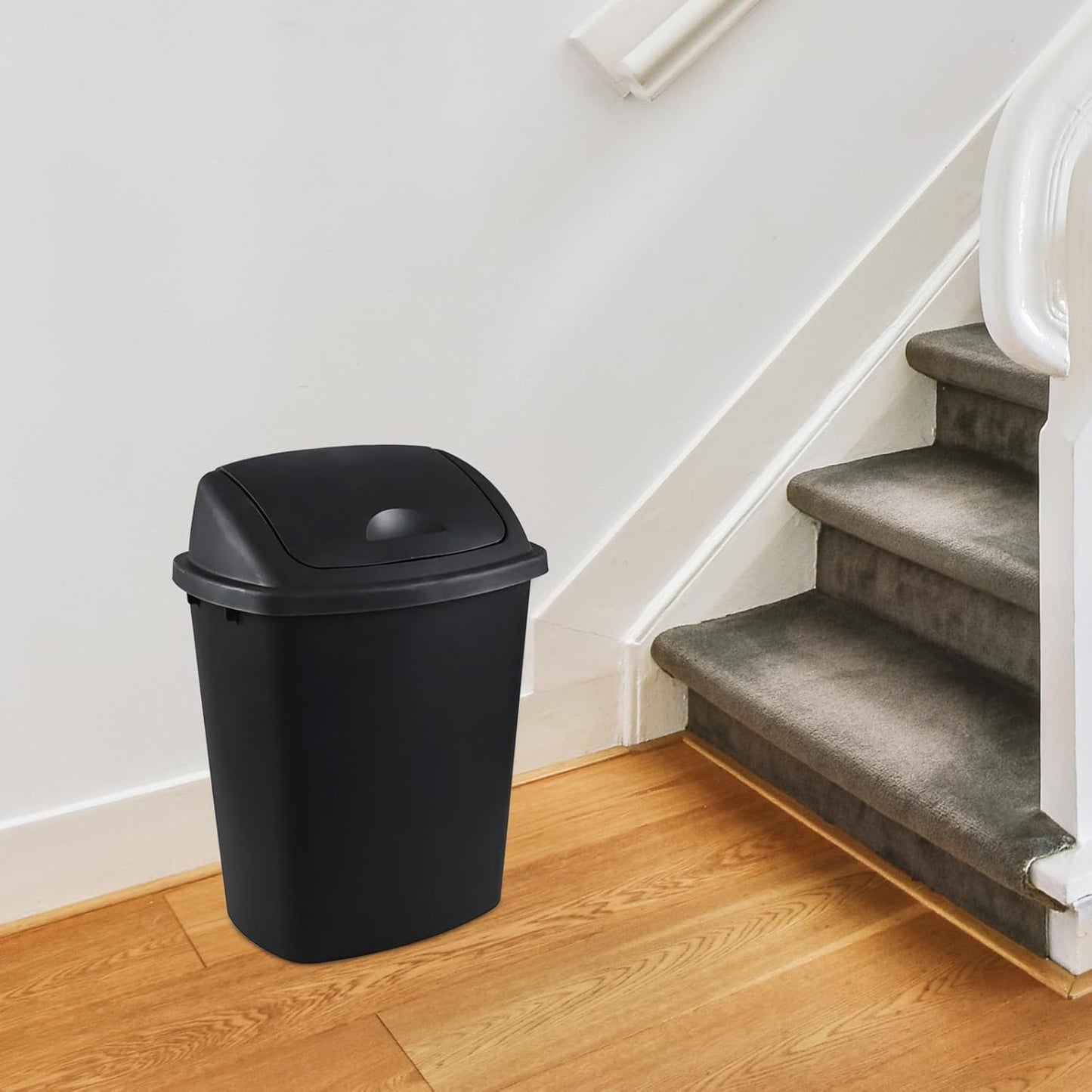 4 Pack 40 Liter Swing Lid Kitchen Garbage Can, Plastic Trash Can with Lid, Black