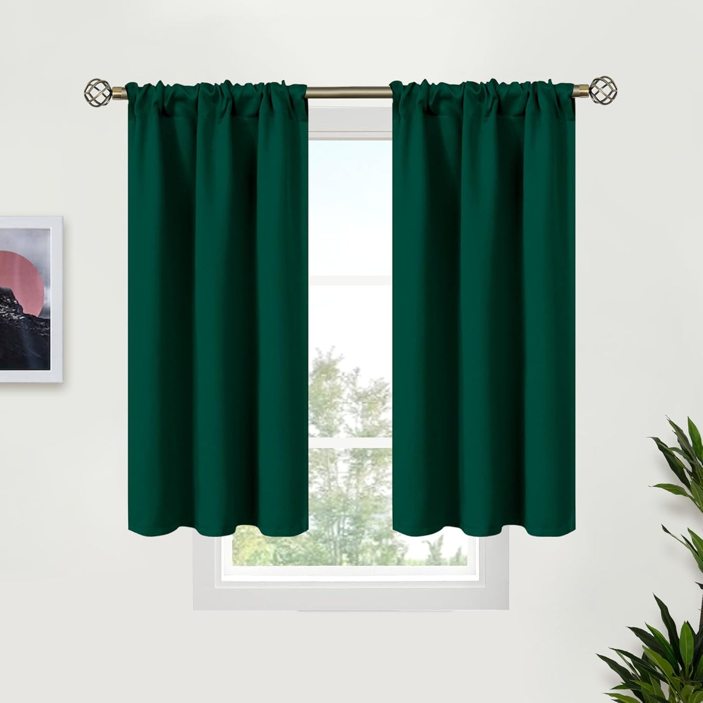 BGment Emerald Green Blackout Curtains 40 Inch Length for Short Window - Small Thermal Insulated Drapes with Rod Pocket for Bathroom Ktichen Cafe Rv Camper, 34 x 40 Inch, 2 Panels