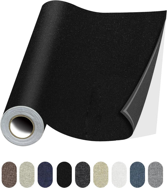 Fabric Repair Patches, 17X79 Inch Linen Repair Tape Self-Adhesive Fabric Patches Durable, DIY Large Linen Tape for Sofa, Couches, Furniture, Chair, Clothing （17X79 Inch, Black）