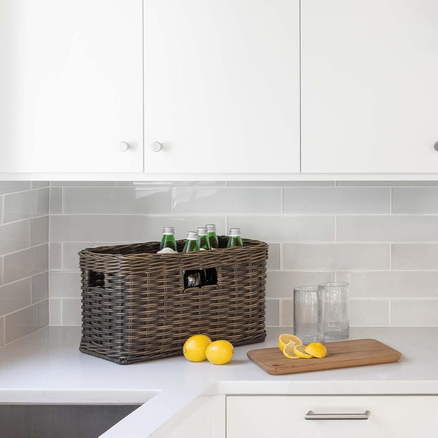 The Basket Lady Tall Rectangular Wicker Storage Basket, Medium, 20 in L x 13 in W x 11 in H, Antique Walnut Brown