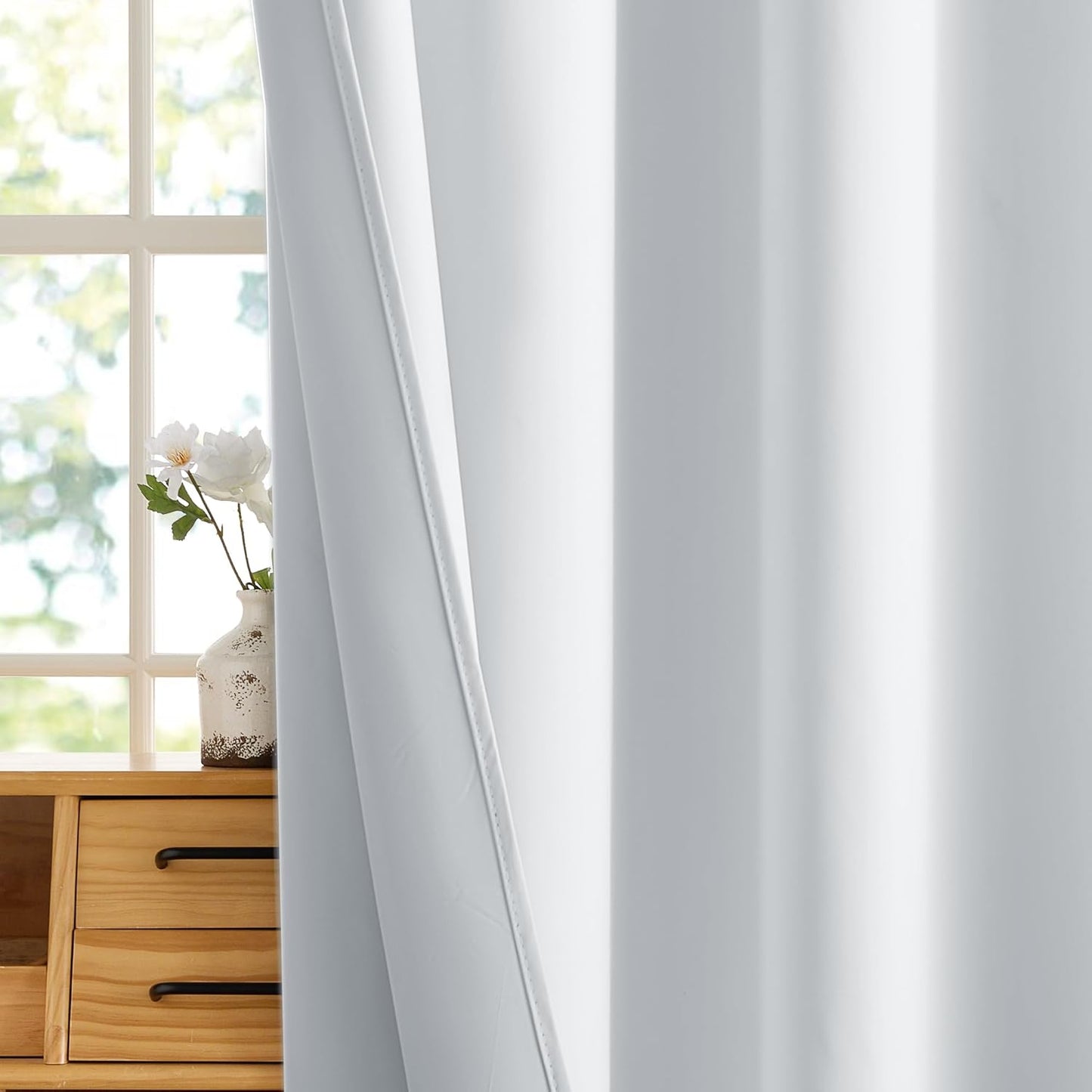 RYB HOME 100% Blackout White Short Curtains, Thermal Insulated Total Room Darkening Noise Reducing Curtains Tier for Cafe Kicthen Basement, 42 inches Wide by 36 inches Long