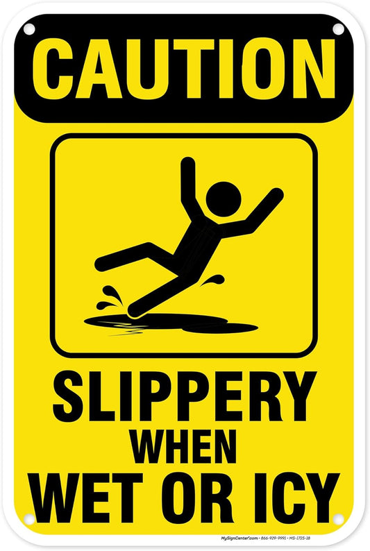 Caution Slippery When Wet Sign or ICY Sign, 12"x18" Polyethylene, Indoor/Outdoor Use, USA MADE By My Sign Center