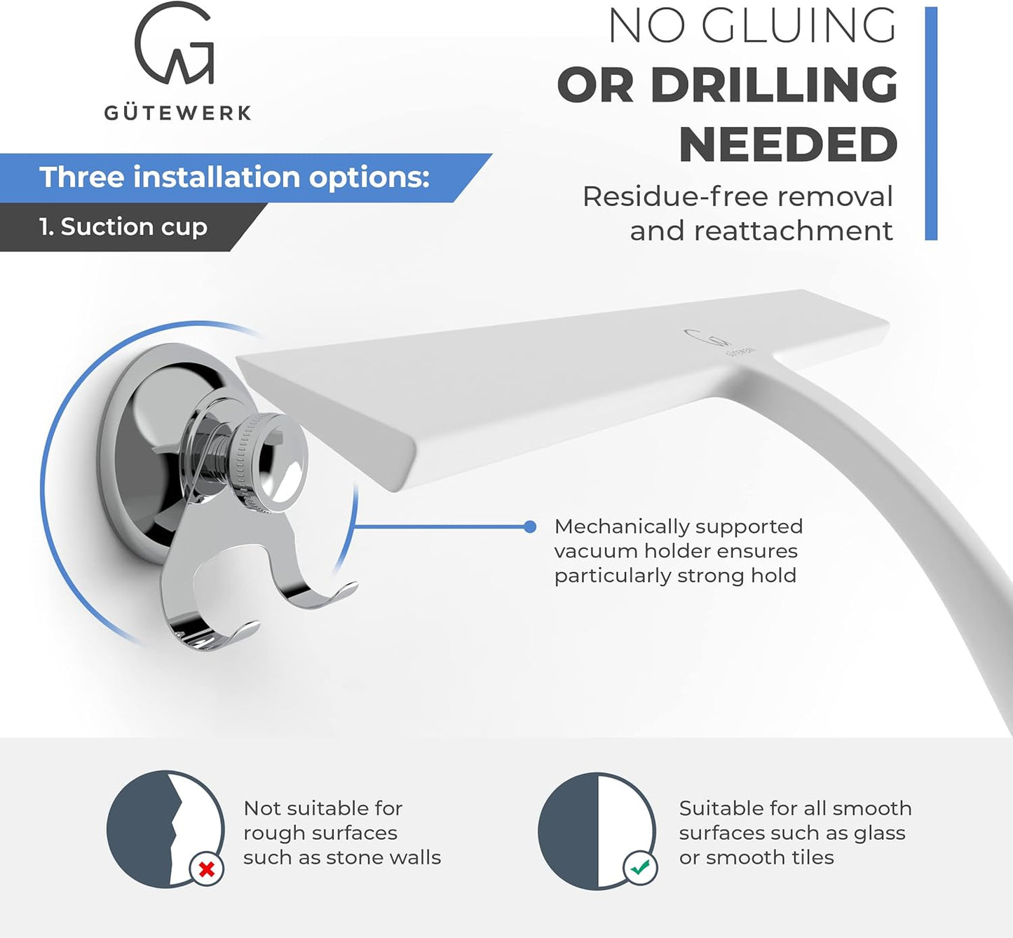 GÜTEWERK Shower Squeegee for Glass Doors, Silicone Window Squeegee, Bathroom and Glass Cleaning - White - 11 Inch