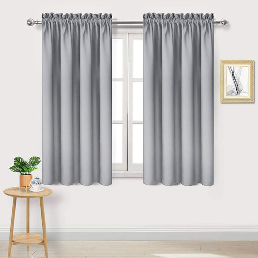 DWCN Blackout Curtains Room Darkening Thermal Insulated Bedroom Curtains Window Curtain Panels, 38 x 45 inches Long, Set of 2 Silver Grey Rod Pocket Drapes