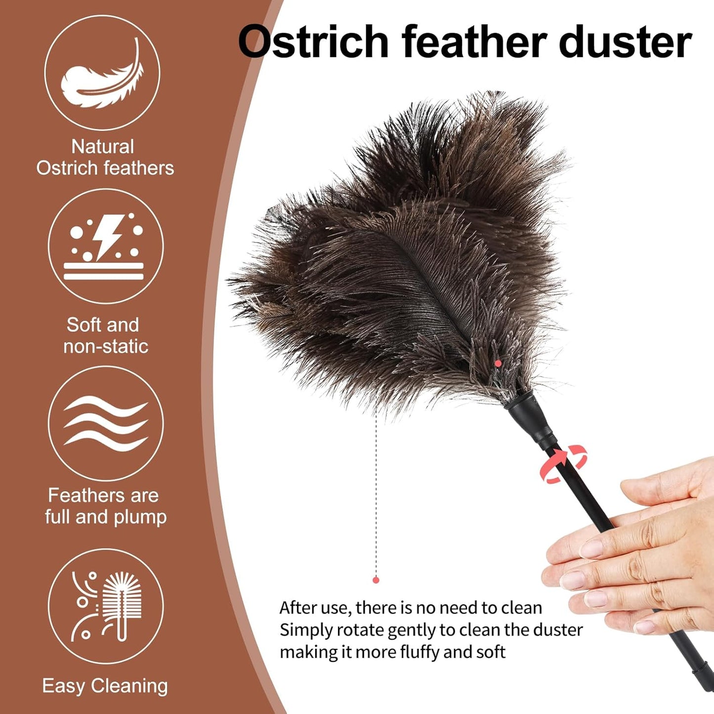 Ostrich Feather Duster-14.9 Inch Mini Natural Feathers Dusters with Plastic Handle Reusable Handheld for Cleaning Supplies Home Car Office(2pcs)