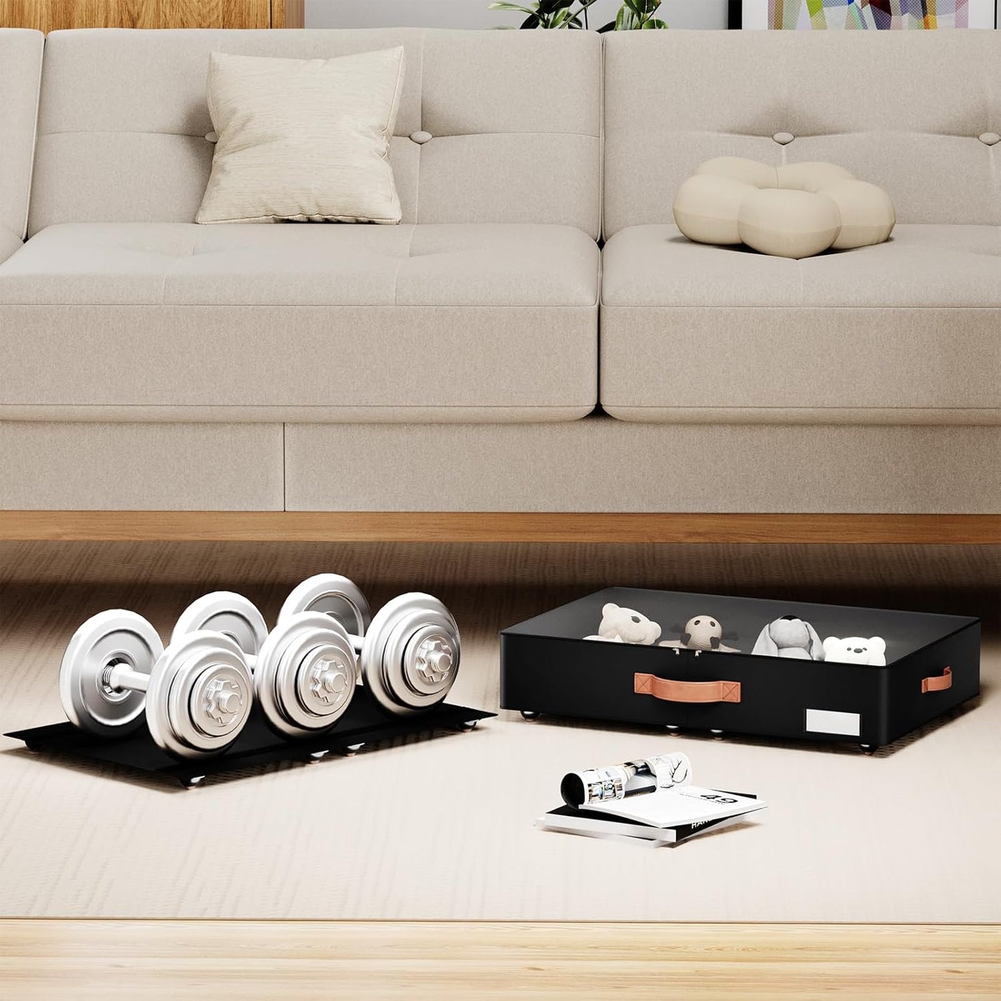 Underbed Storage With Wheels,low profile 5.5 inches Height Storage Bins,Rolling Underbed Shoe Storage Containers,Underbed Storage Drawers for clothes & blankets