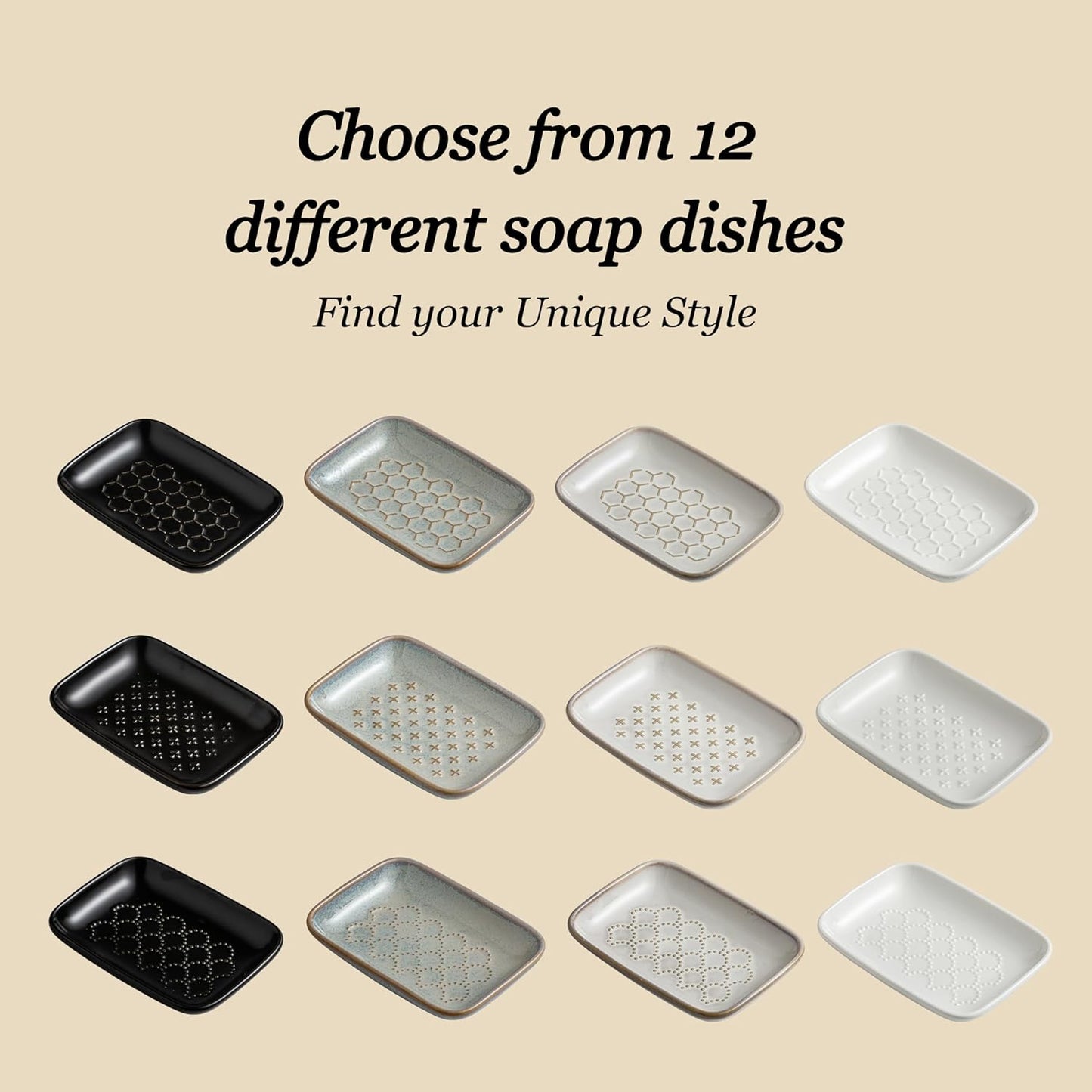 Gomakren Soap Dish for Shower, Bar Soap Holder, Ceramic Soap Dishes for Bar Soap, Sponge Holder Soap Saver Soap Tray for Bathroom Kitchen Sink, 5.5 Inch, Beige