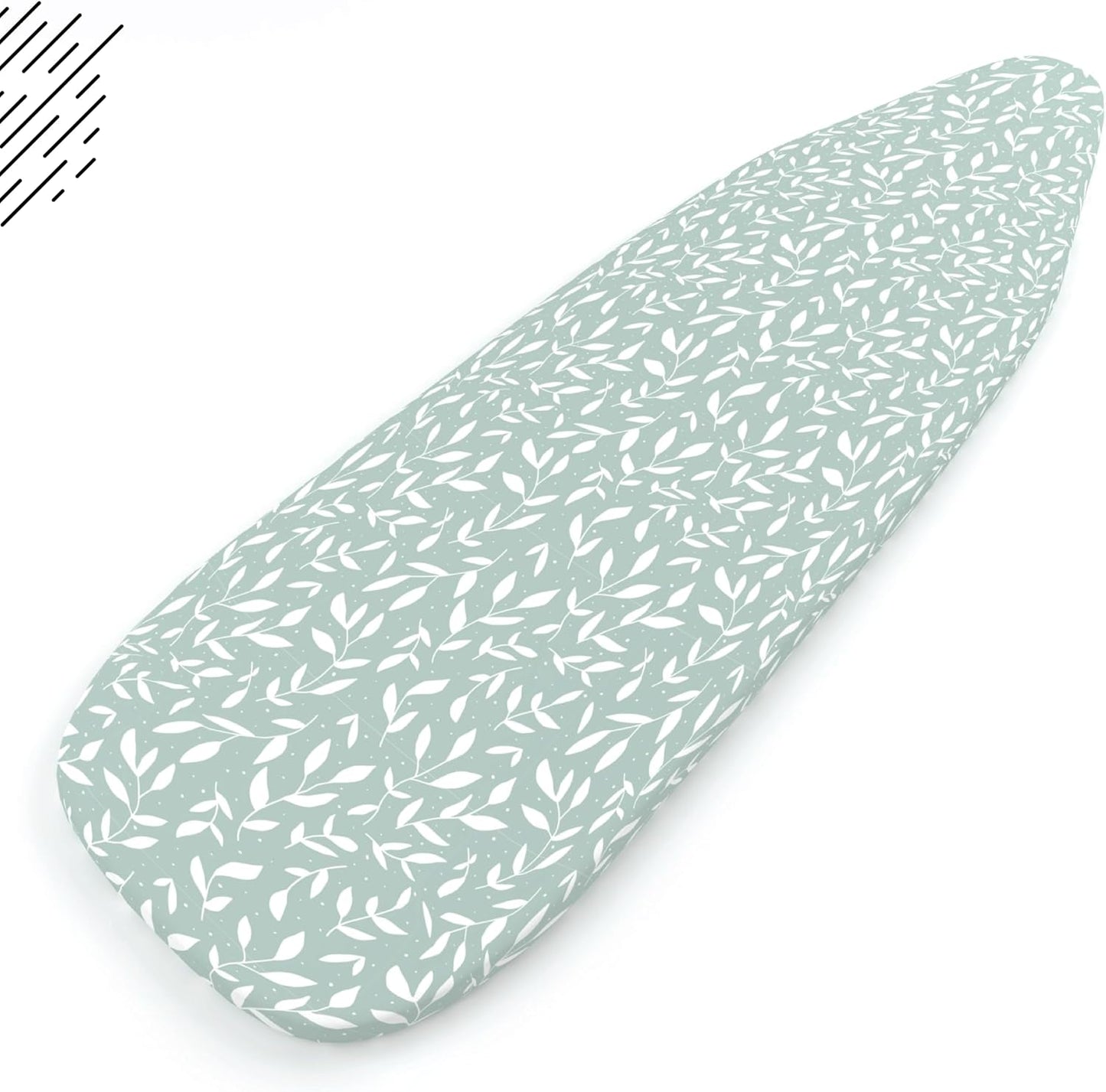 Encasa XO Ironing Board Cover and Pad 28"x12" - Thick 3mm Felt Padding, Drawstring Tightening & Lock, Easy Fit, Scorch & Stain Resistant, Fits Mini Ironing Board - Green Leaflet