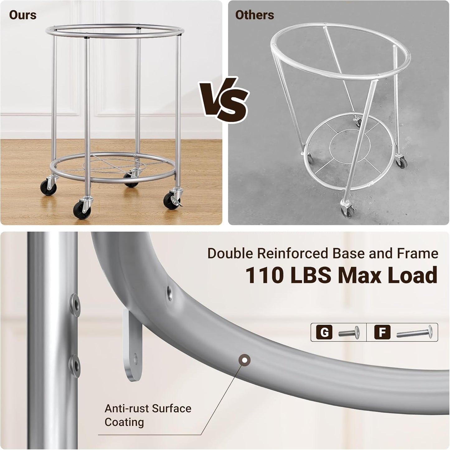 ELYKEN Laundry Basket with Wheels, 45 Gallons Rolling Laundry Hamper with Removable Bag and Steel Frame, Round Laundry Cart with 4 Casters, Ideal for Bedroom, Bathroom, Laundry Room, Gray