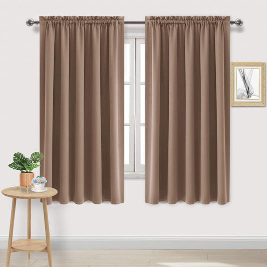 DWCN Blackout Curtains for Living Room Thermal Insulated, Energy Saving & Noise Reducing Bedroom Curtains, Khaki, W 70x L 63 Inch, Set of 2 Rod Pocket Curtain Panels